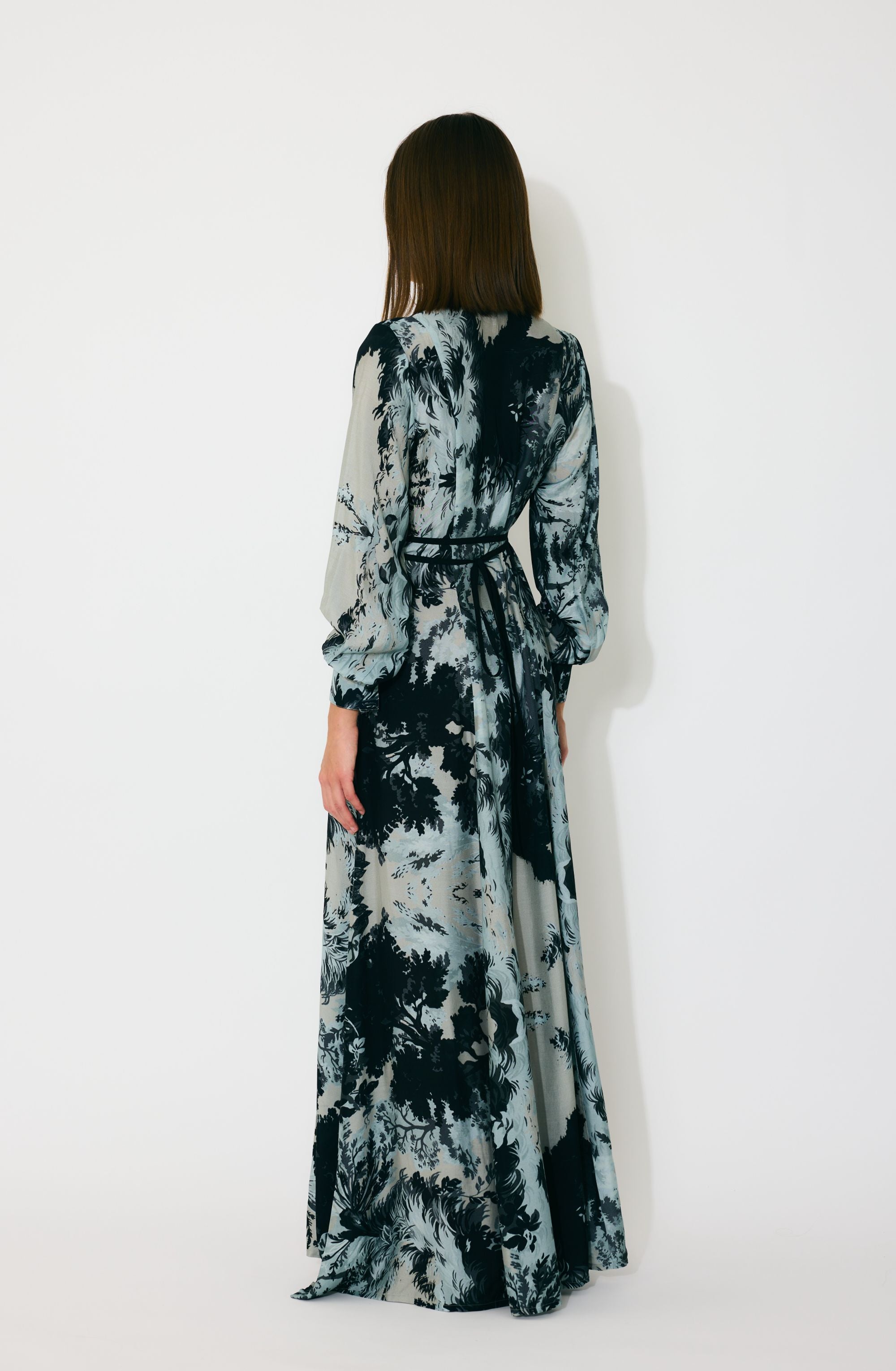 BLUE AND BLACK TOILE PRINT DRESS