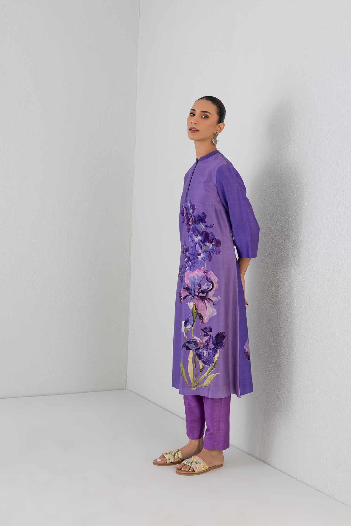Violet Frost Shaded Silk Chanderi Floral Printed Tunic