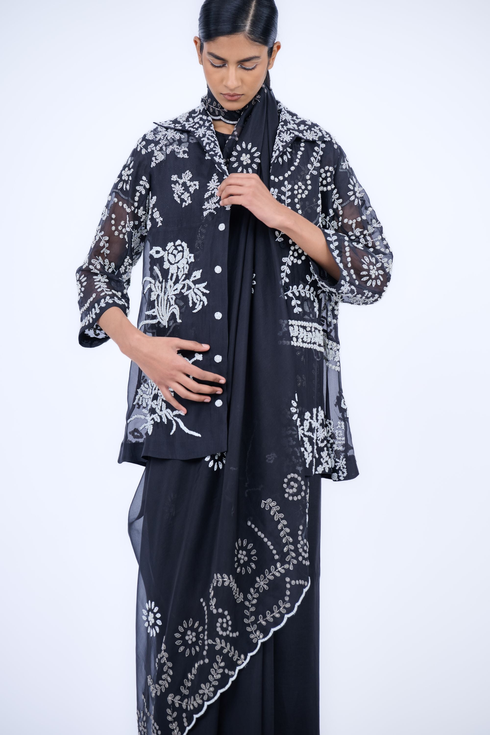 Black Slv Ec Silk Organza Sari