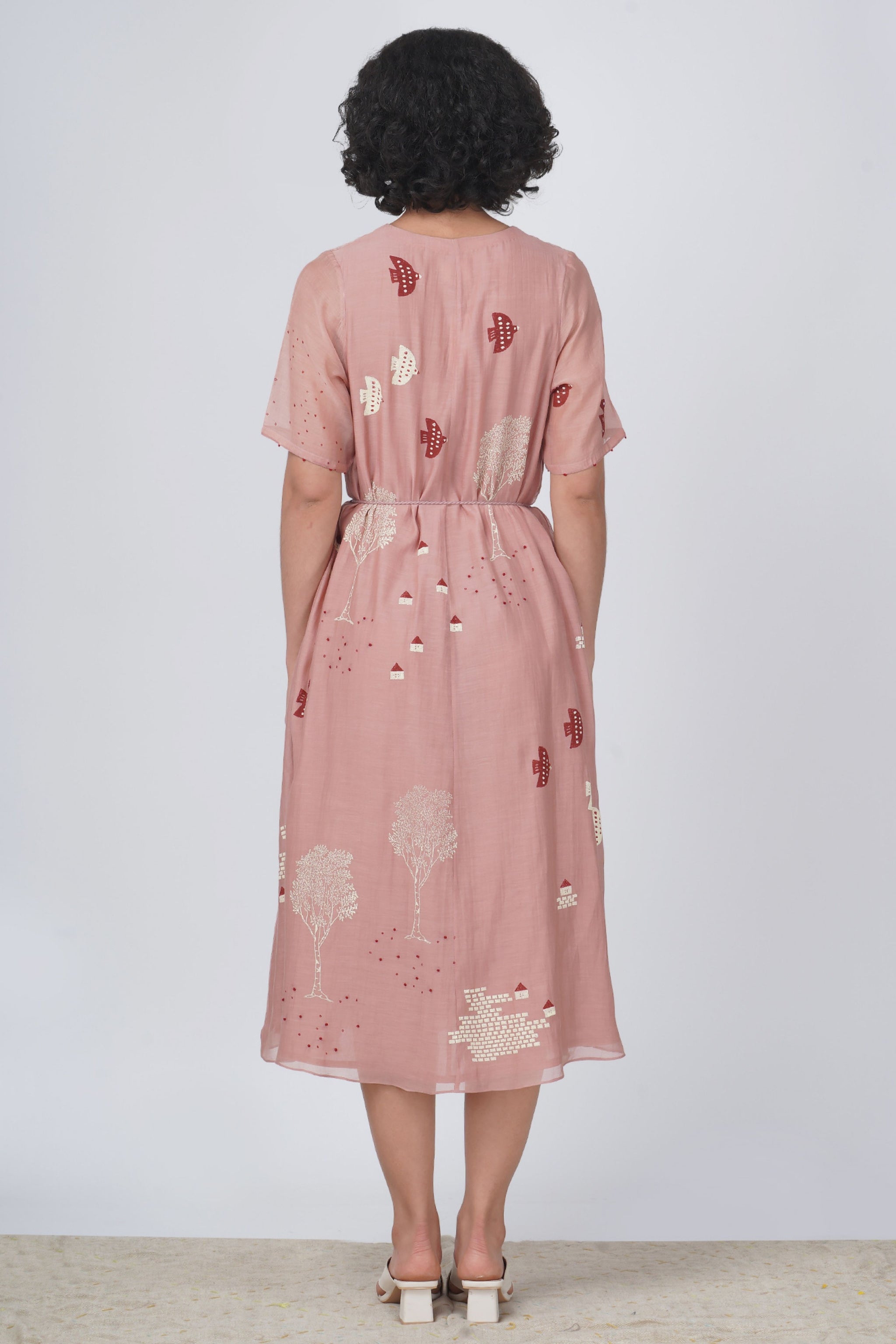 Almond Pink Hakoni Print Dress