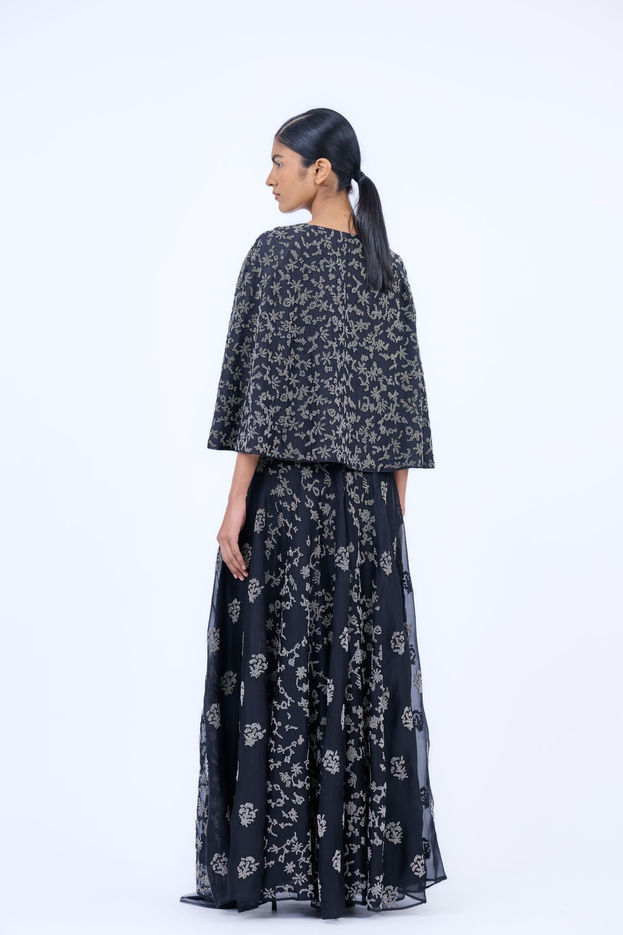Black Slv Silk Organza Cape