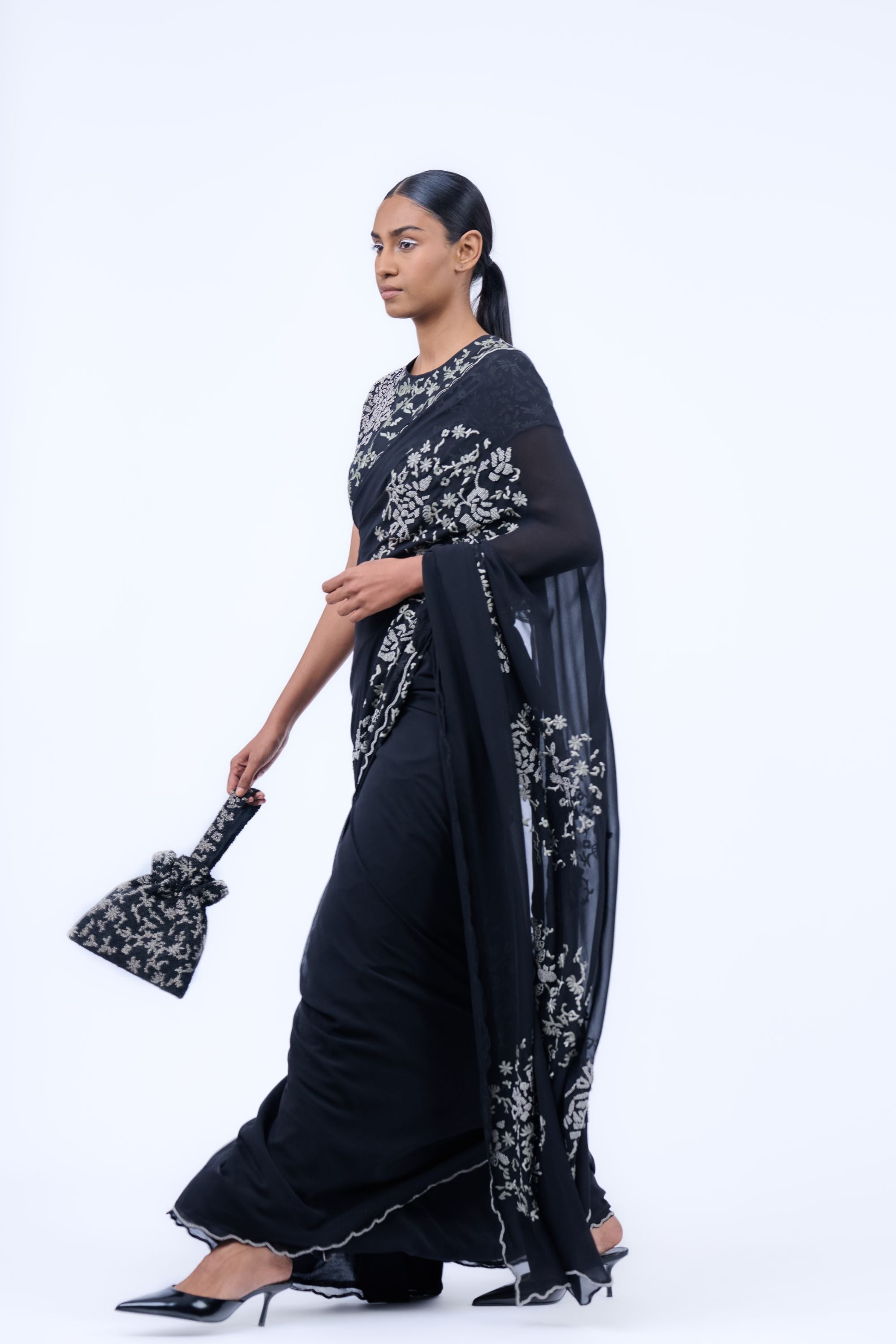 Black Kh Slv Silk Organza Blouse