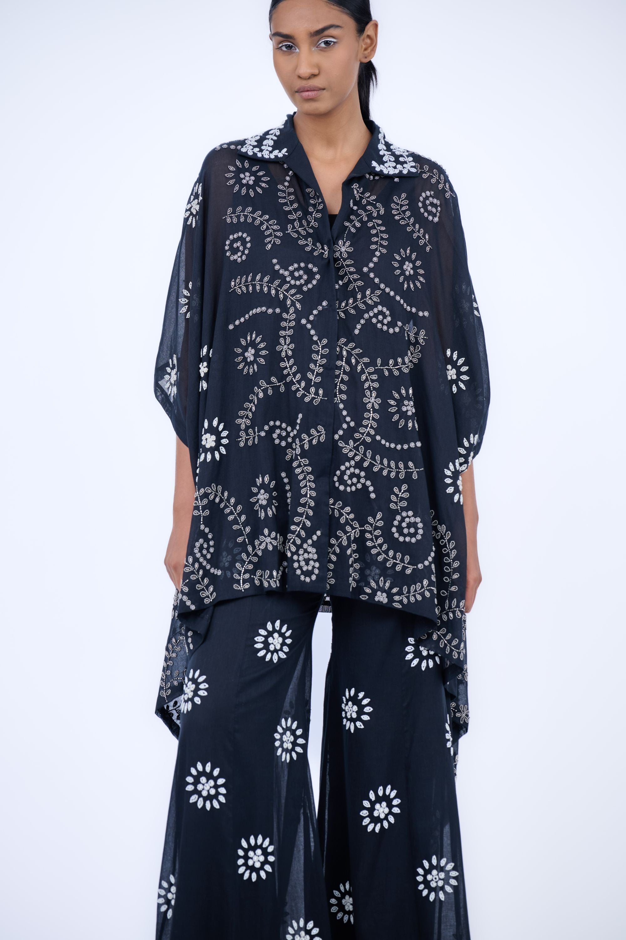 Black Slv Ec Handloom Cotton Palazzo