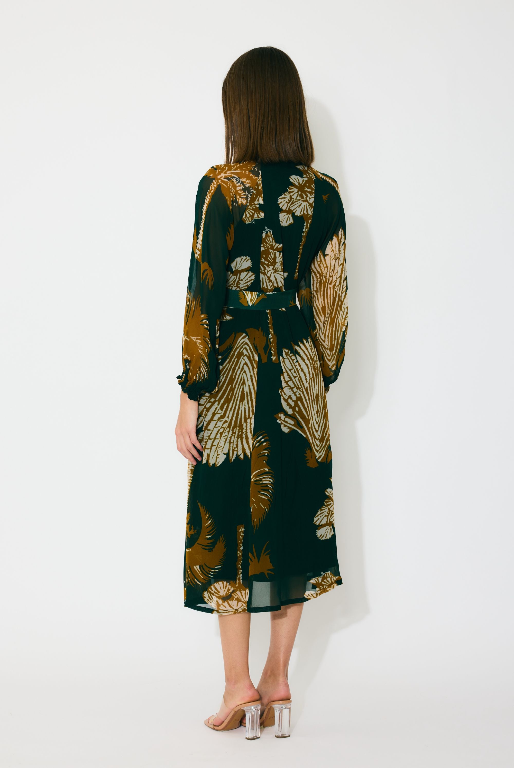 DARK GREEN AND MUSTARD FLORAL MIDI DRESS
