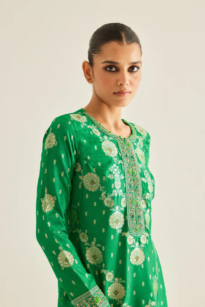 Baadal Kurta Set-Emerald