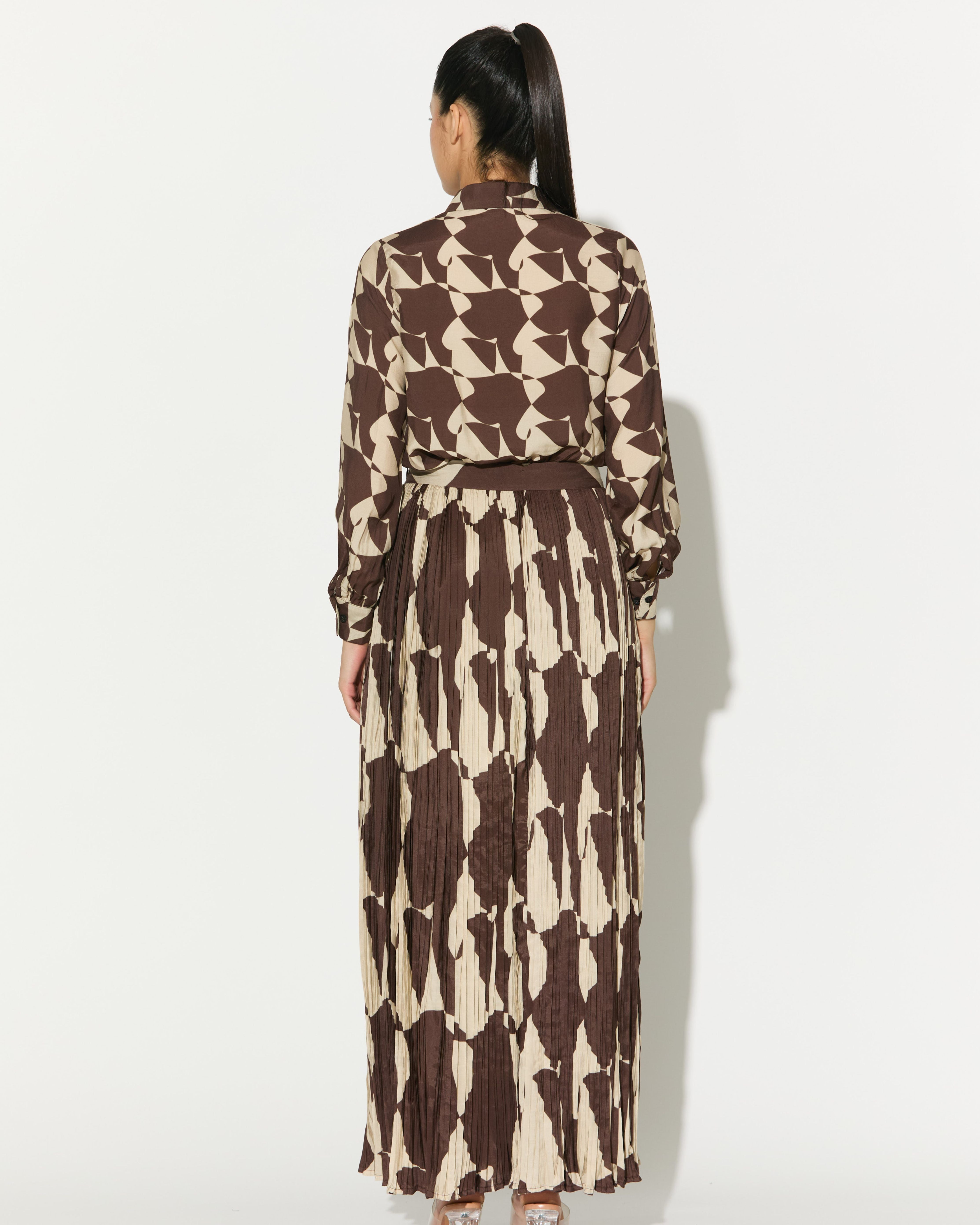 BROWN AND WHITE ABSTRACT CRINKLED SKIRT