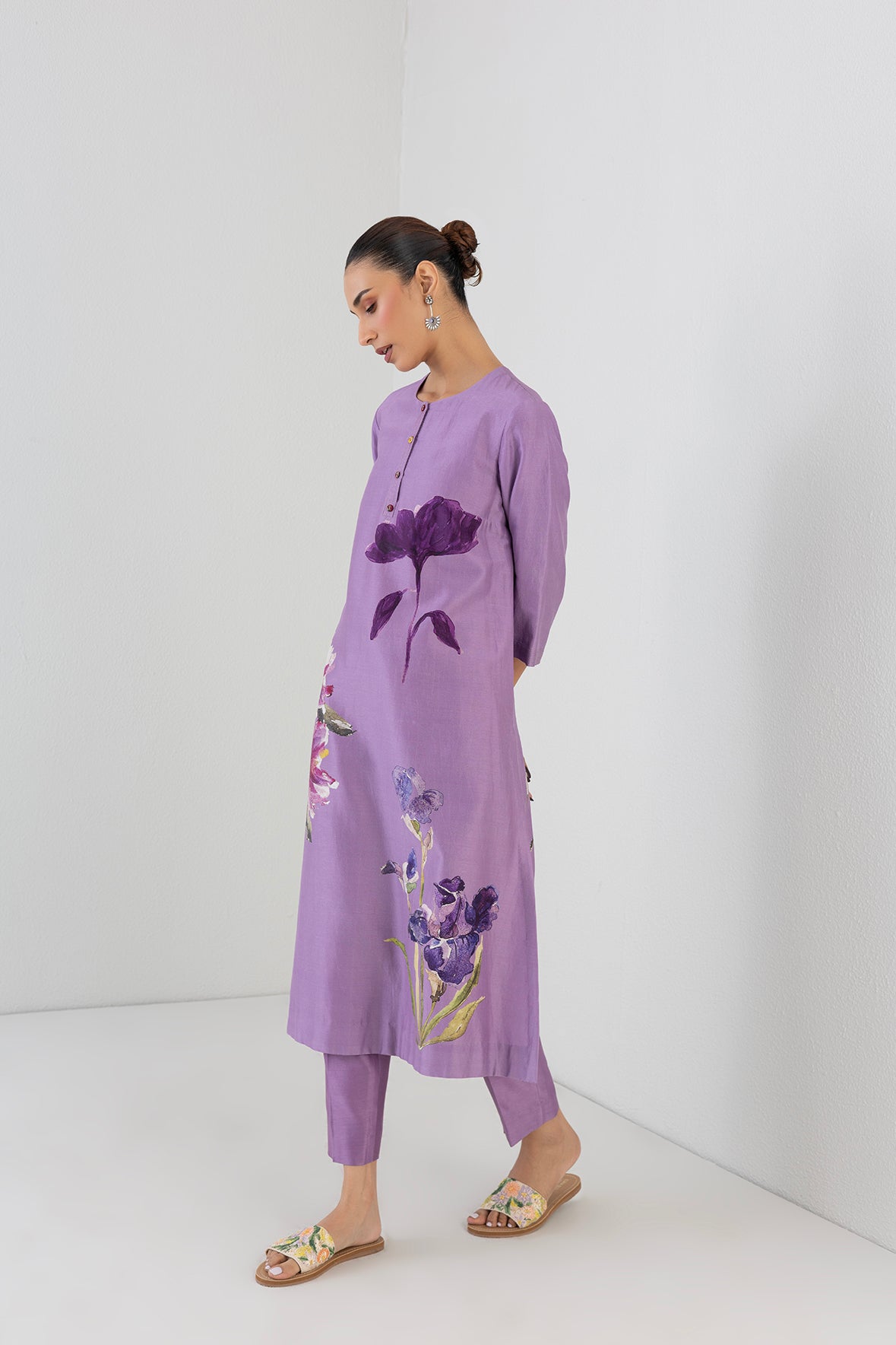 Mauve Whisper Silk Chanderi Orchid Printed Tunic