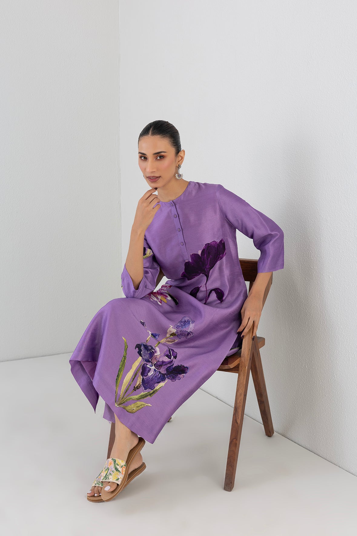 Midnight Plum Dupion Orchid Printed Tunic