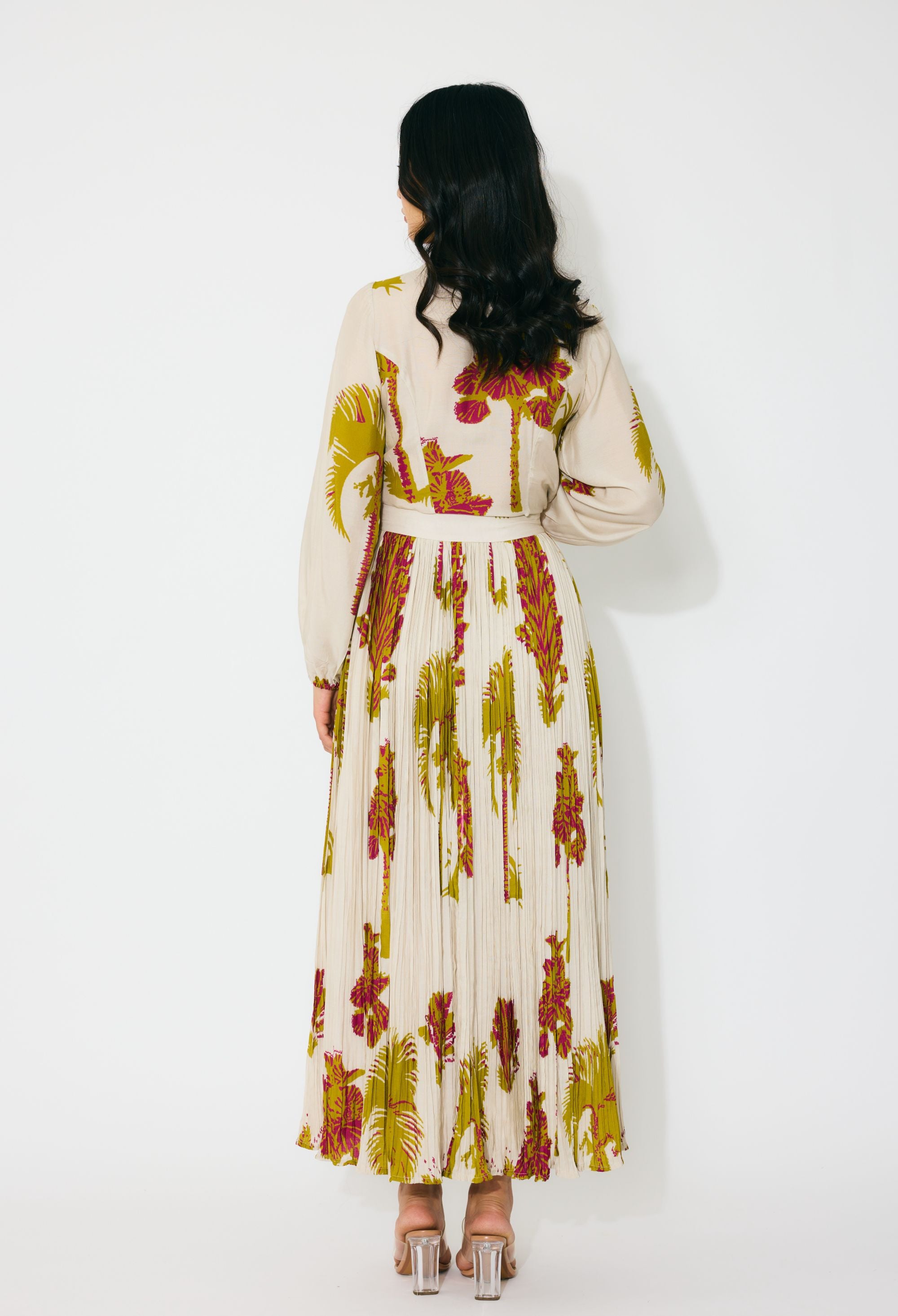 BEIGE, MUSTARD AND HOT PINK FLORAL CRINKLED SKIRT