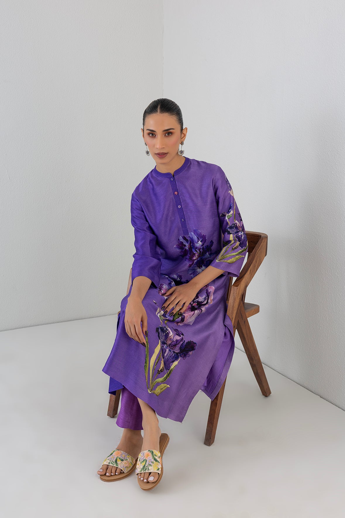 Violet Frost Dupion Big Floral Printed Tunic