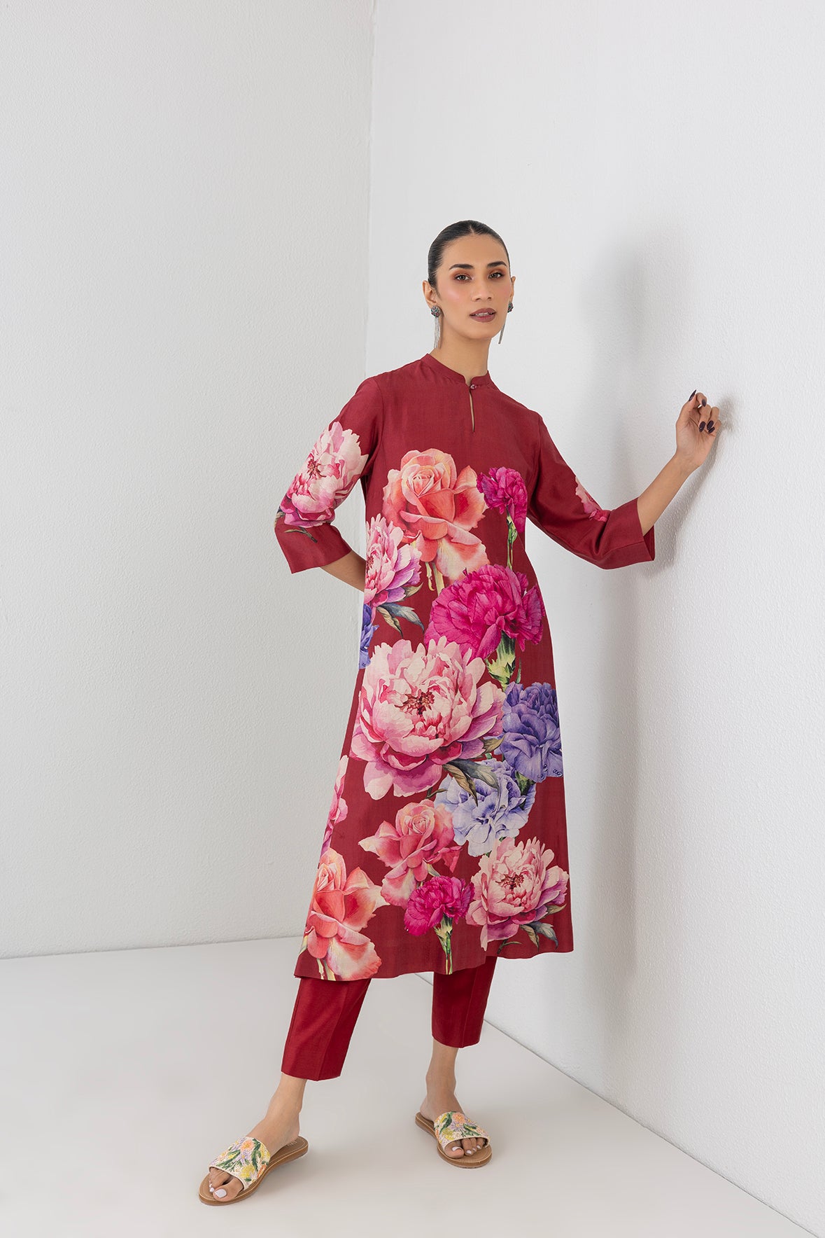 Poppy Blaze Silk Chanderi Floral Printed Tunic