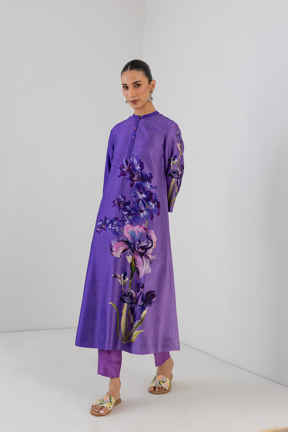 Violet Frost Dupion Big Floral Printed Tunic