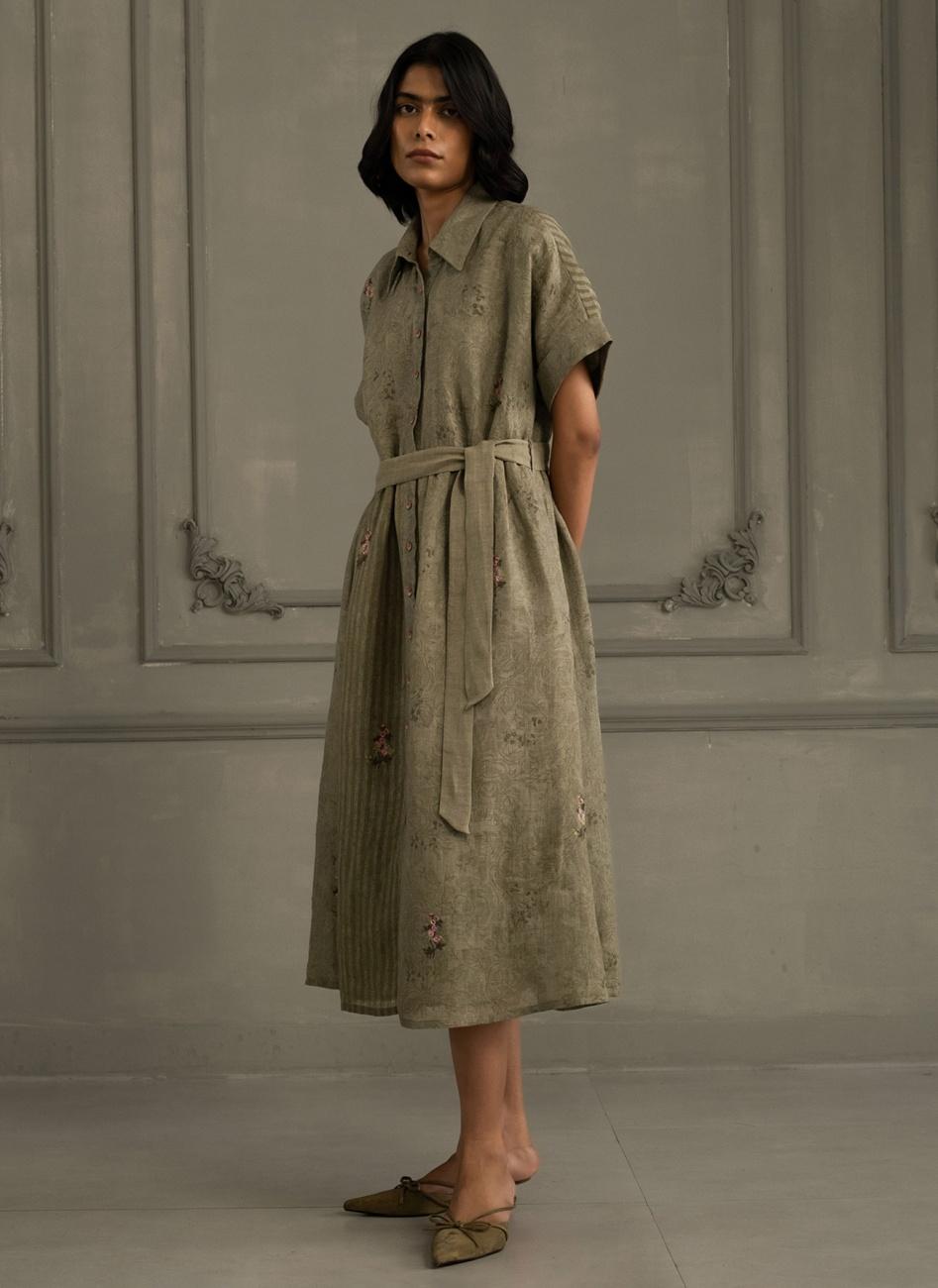 Sage Green Embroidered Dress with Belt by Arcvsh By Pallavi Singh – Deval  The Multi Designer Store