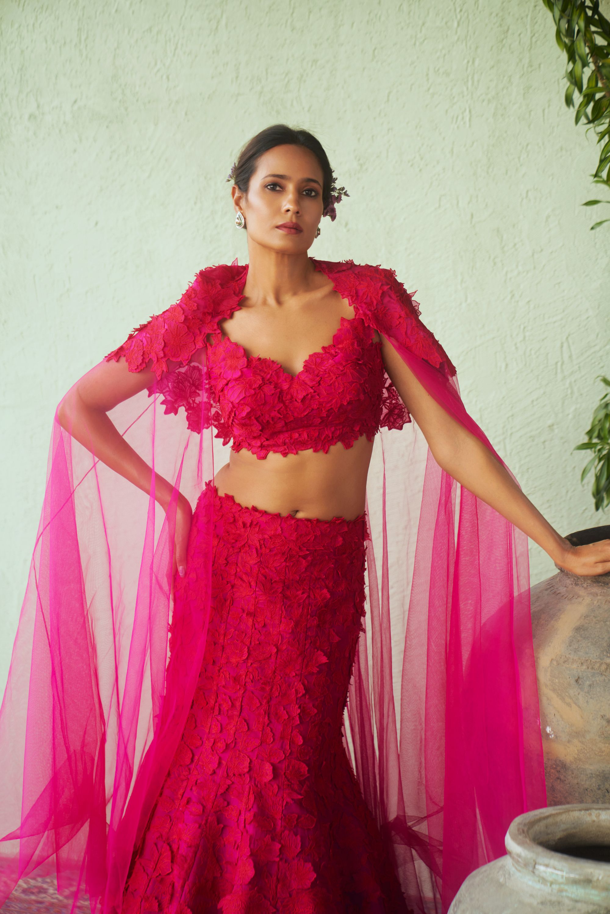 3D Trail Lehenga Set