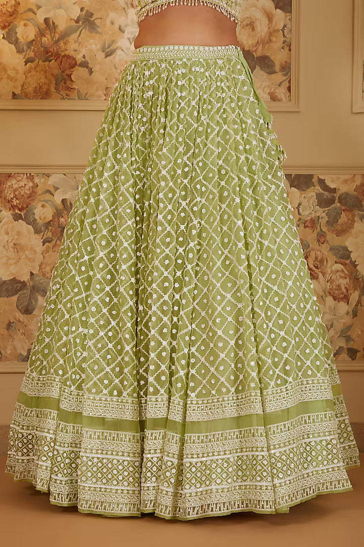 Mint Organza Embroidered Lehenga Set
