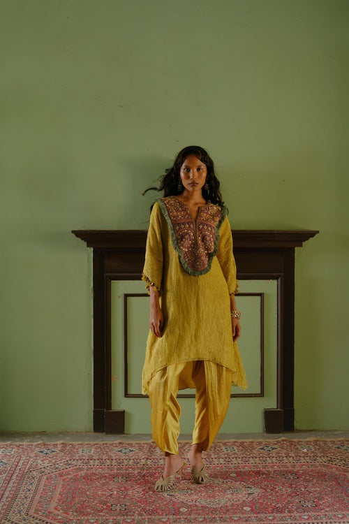 MEGHA KURTA DHOTI SET-YELLOW
