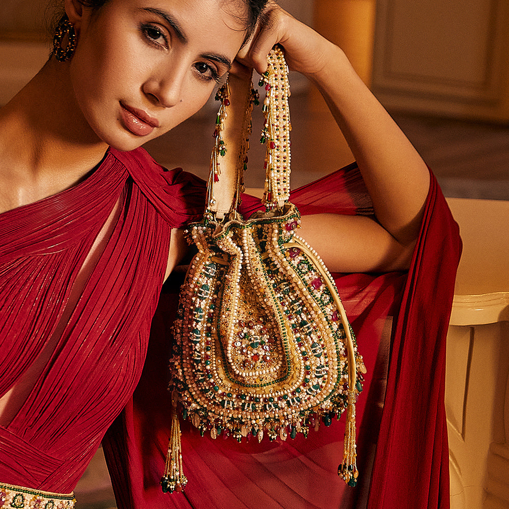 Amara Potli Ruby Red Emerald Green MULTI With Handle