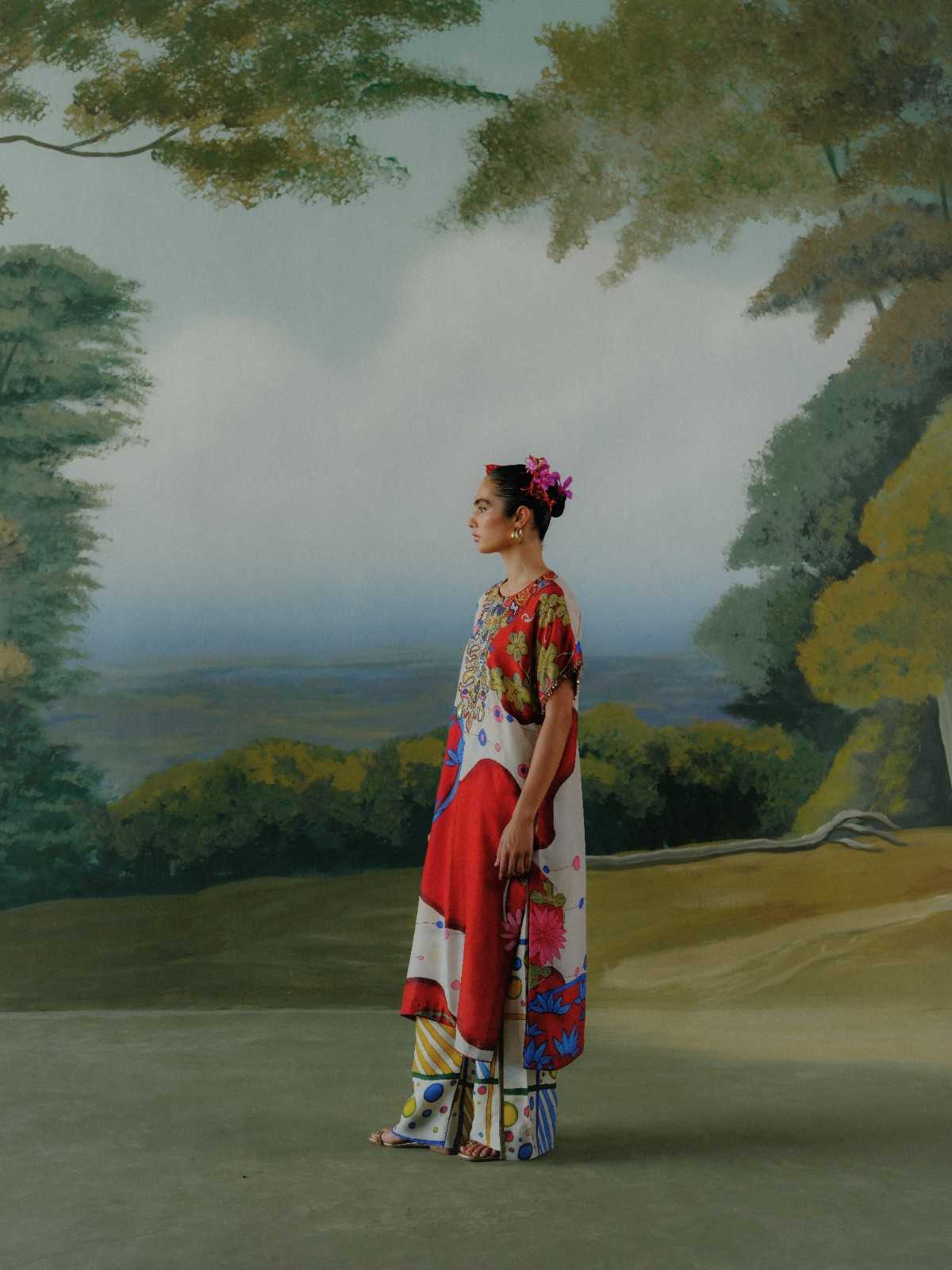 Crimson Bloom Kaftan Set