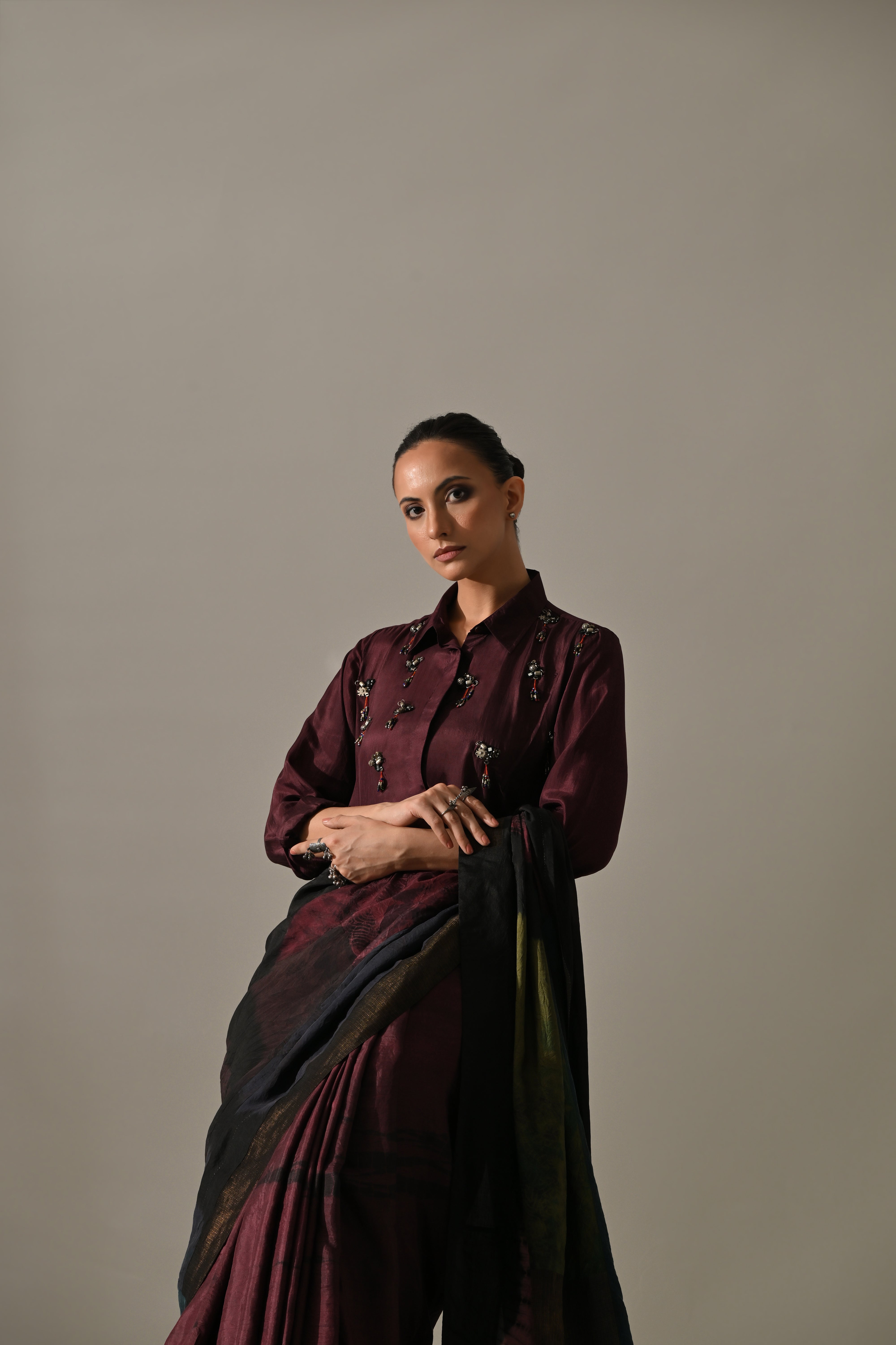 Multi Patchwork Resist Dyed Saree Set