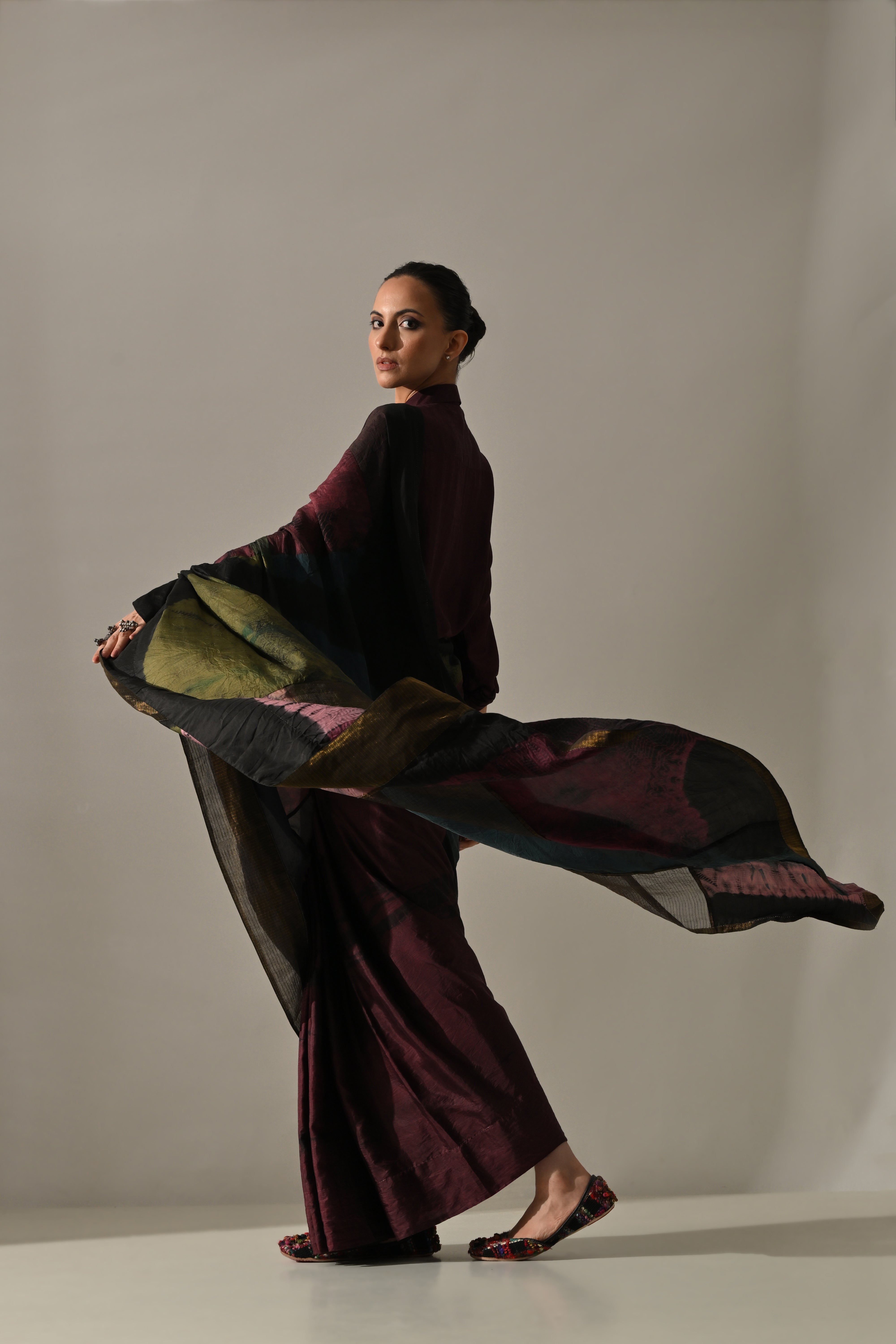 Multi Patchwork Resist Dyed Saree Set