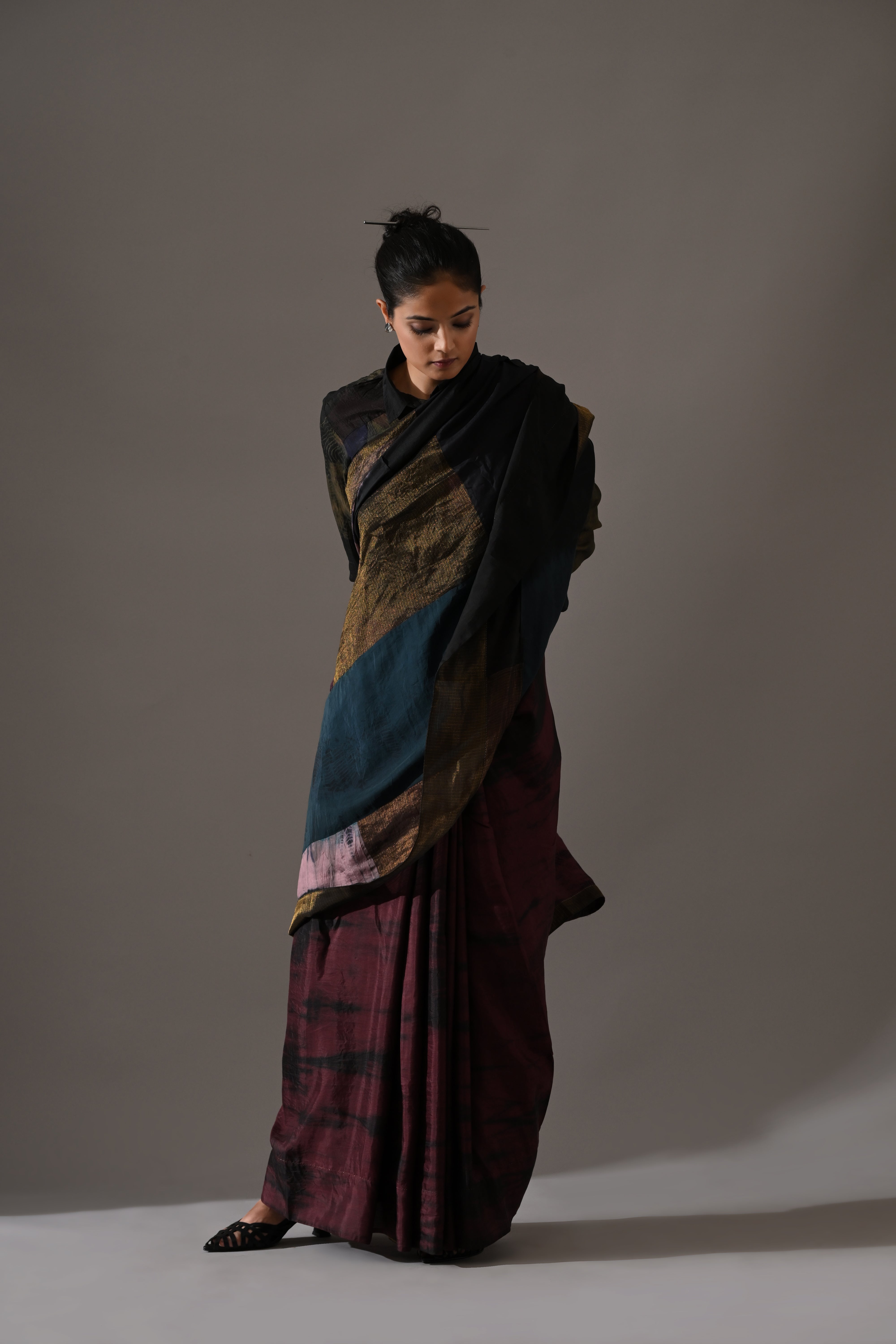 Multi Patchwork Resist Dyed Saree Set