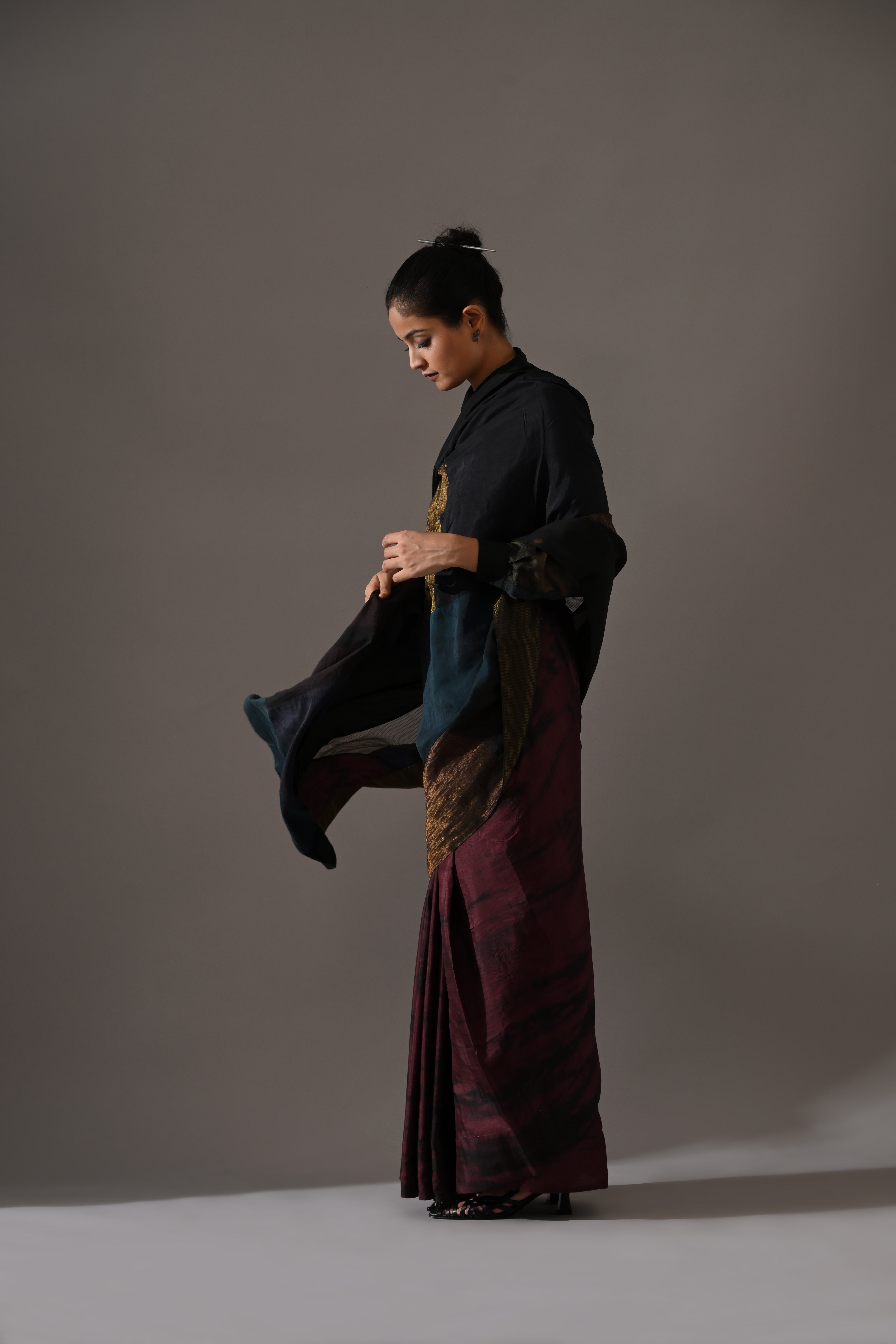 Multi Patchwork Resist Dyed Saree Set