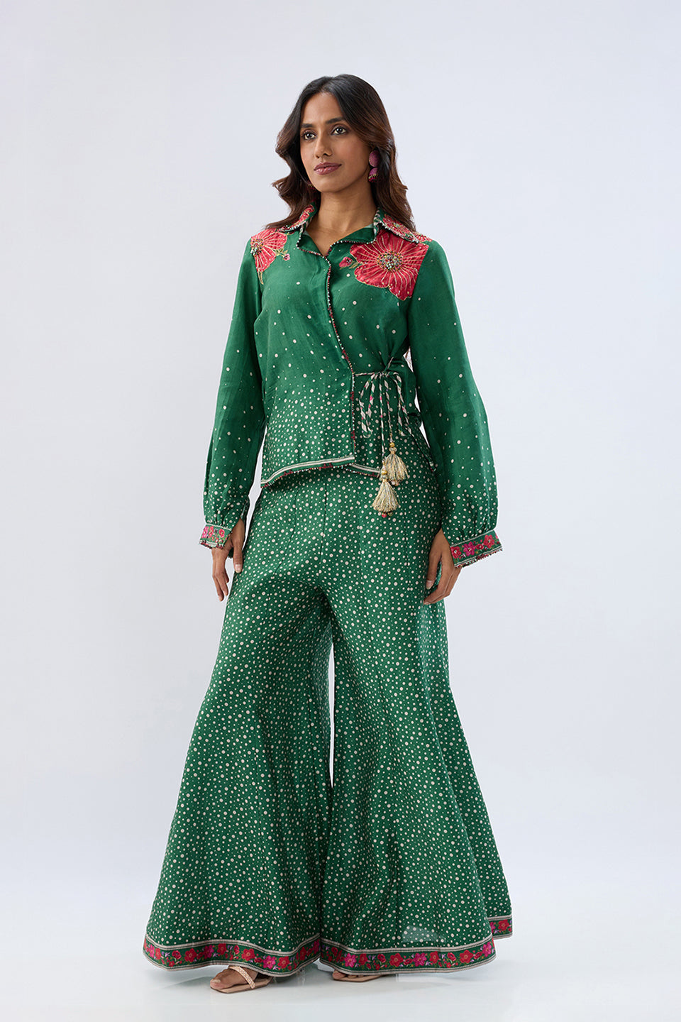 Blossom Dark Green Fusion Sharara Set