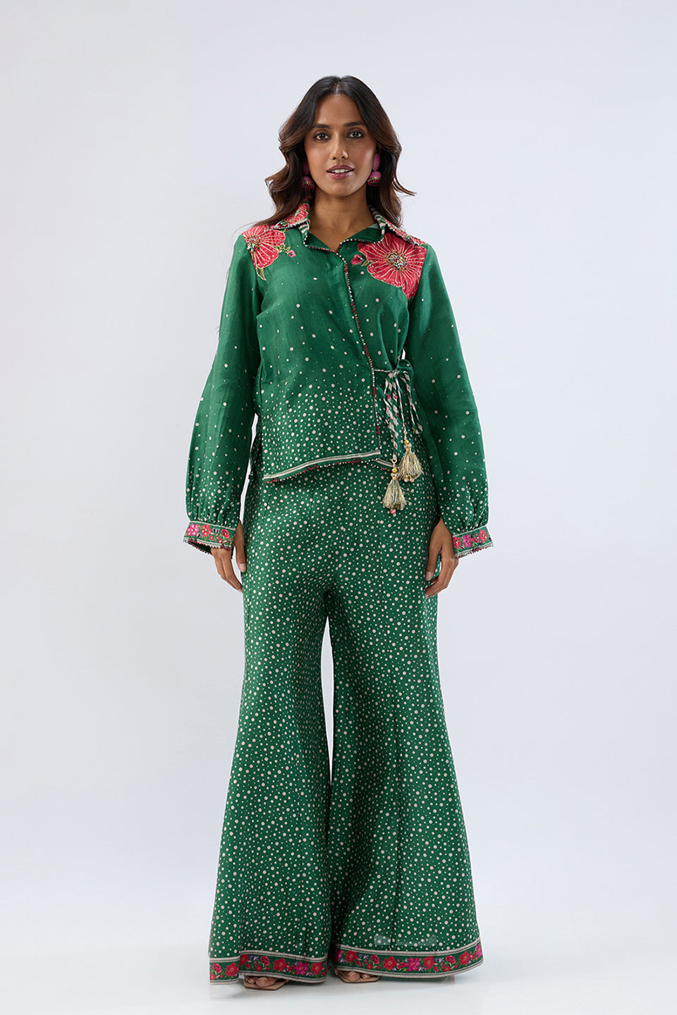 Blossom Dark Green Fusion Sharara Set