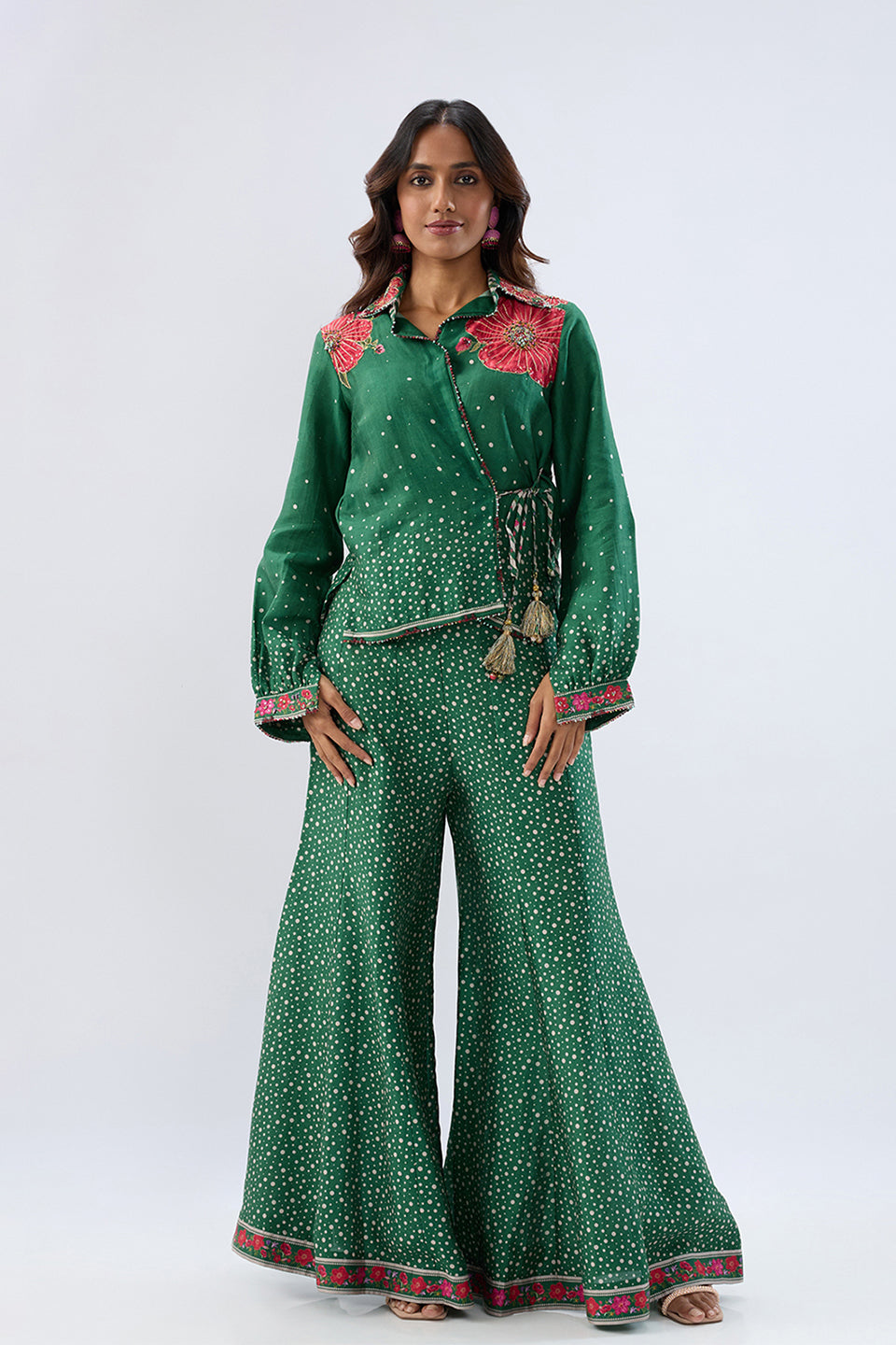 Blossom Dark Green Fusion Sharara Set