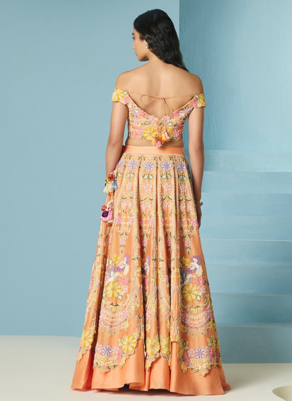 ORANGE CONTRAST CORDWORK LEHENGA