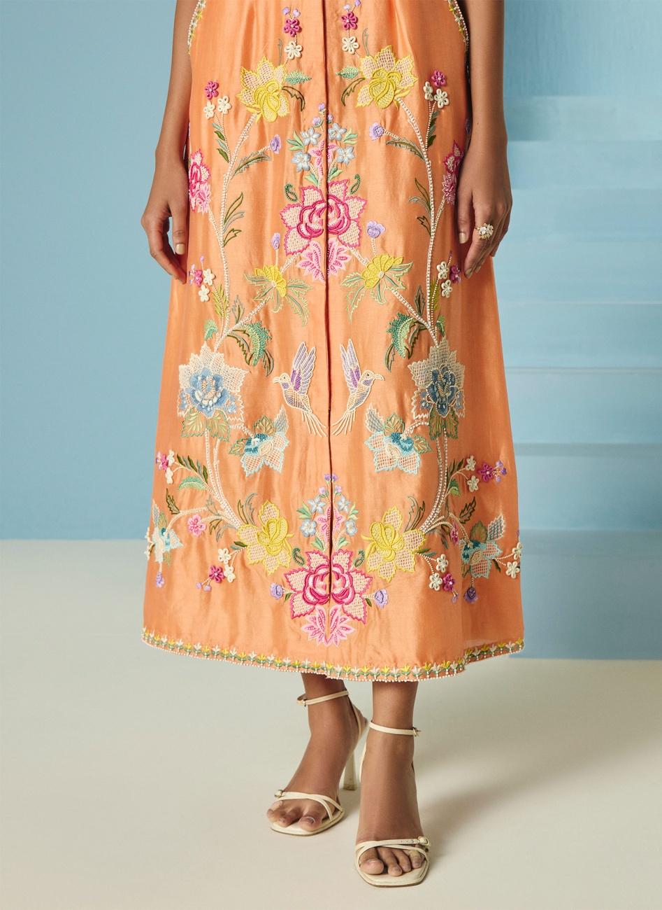 ORANGE EMBROIDERED SHIRT DRESS