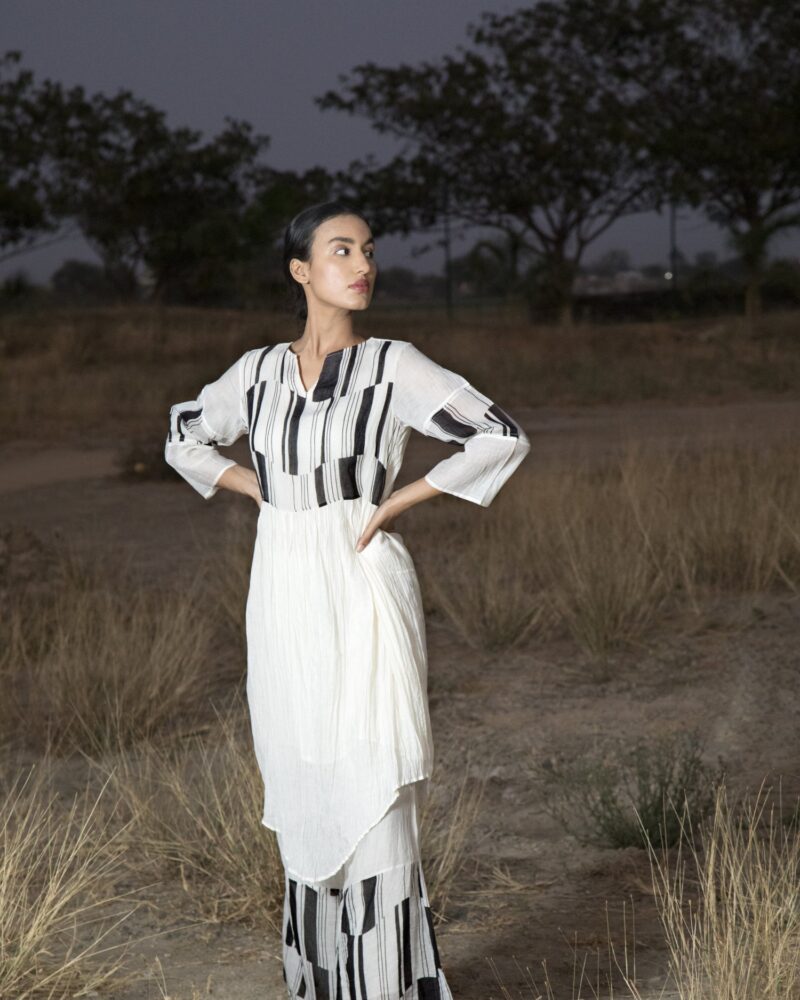 Chanderi Natural Palazzos Half Stripe