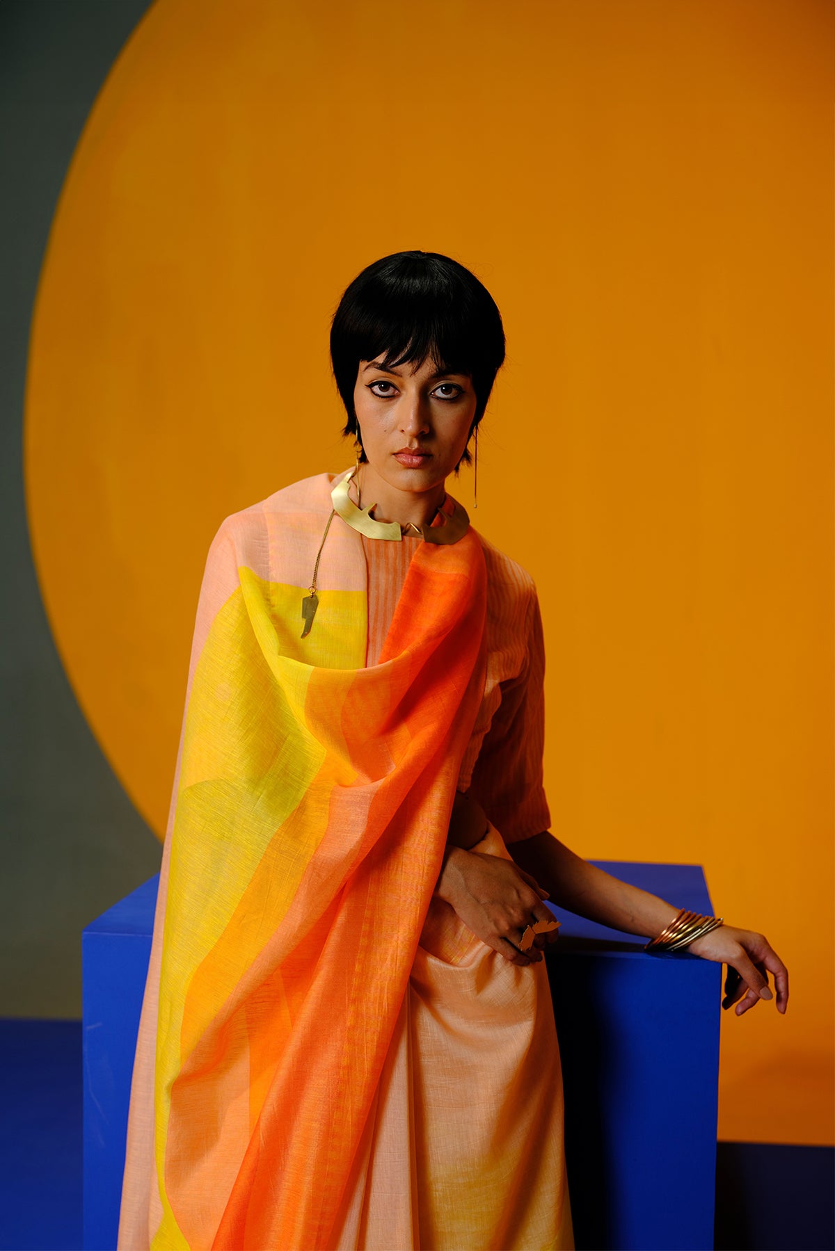 Diffuse Orange-red Saree set