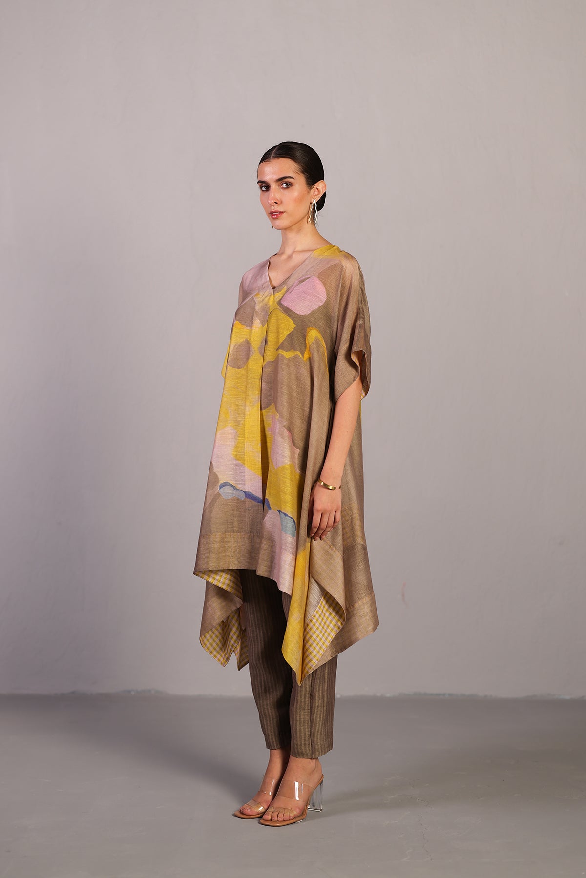 Candy Floss smoky beige & bright yellow kurta set