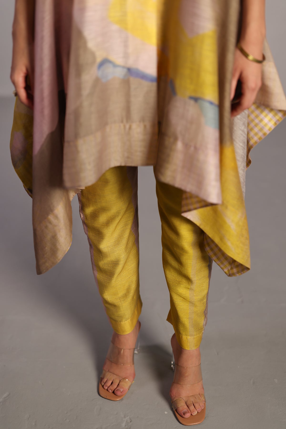 Candy Floss smoky beige & bright yellow kurta set