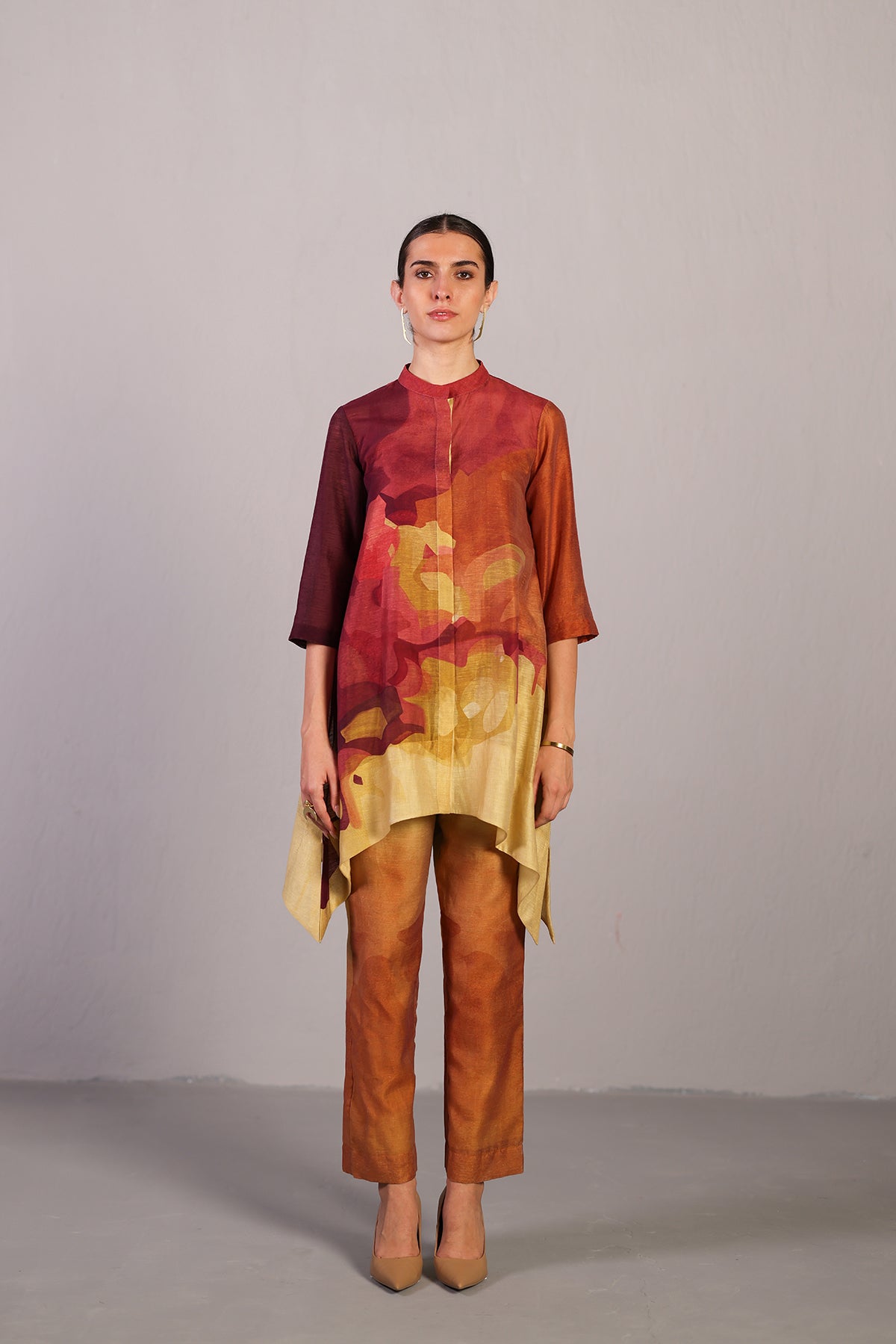 Diffuse wine & cream kurta set