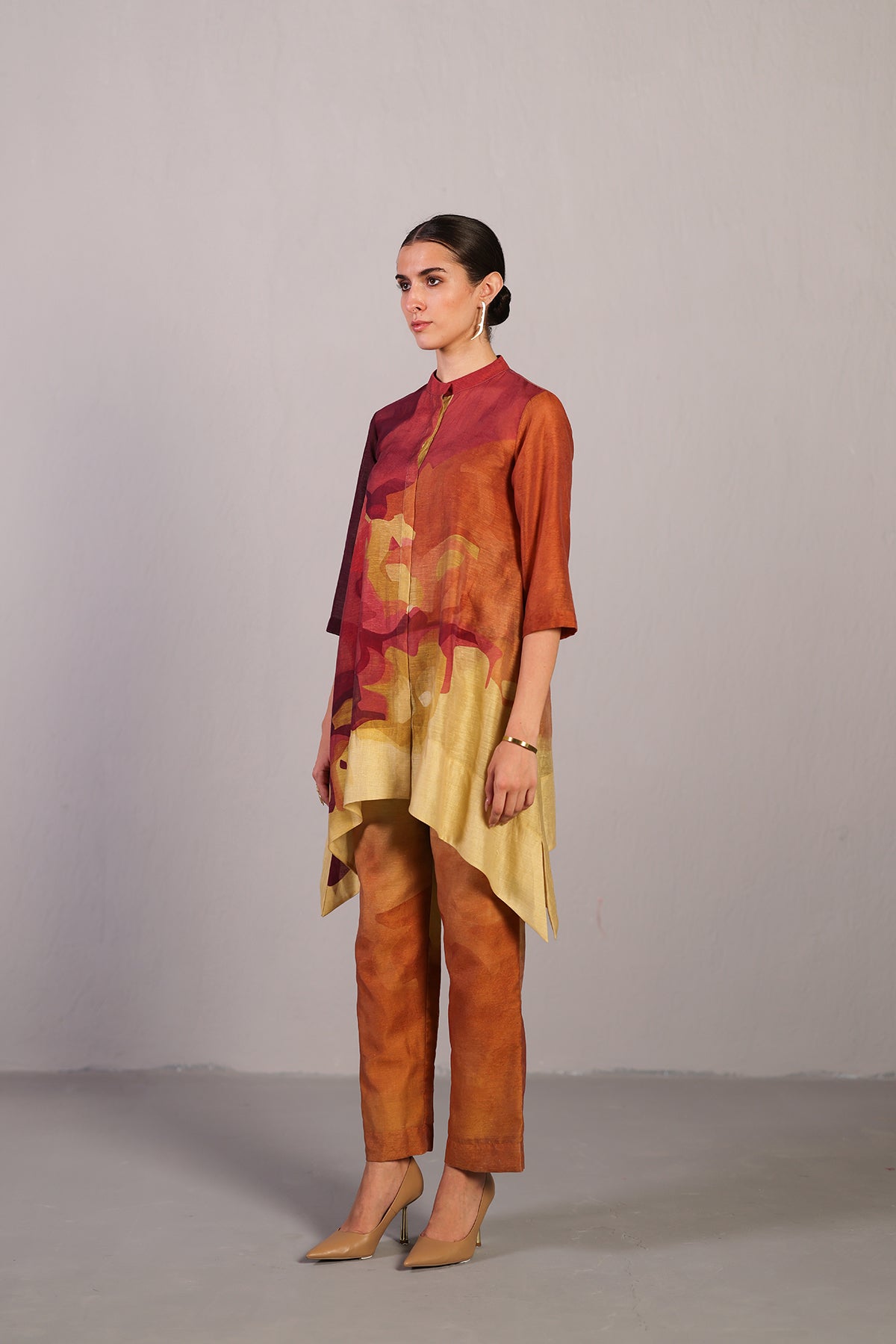 Diffuse wine & cream kurta set