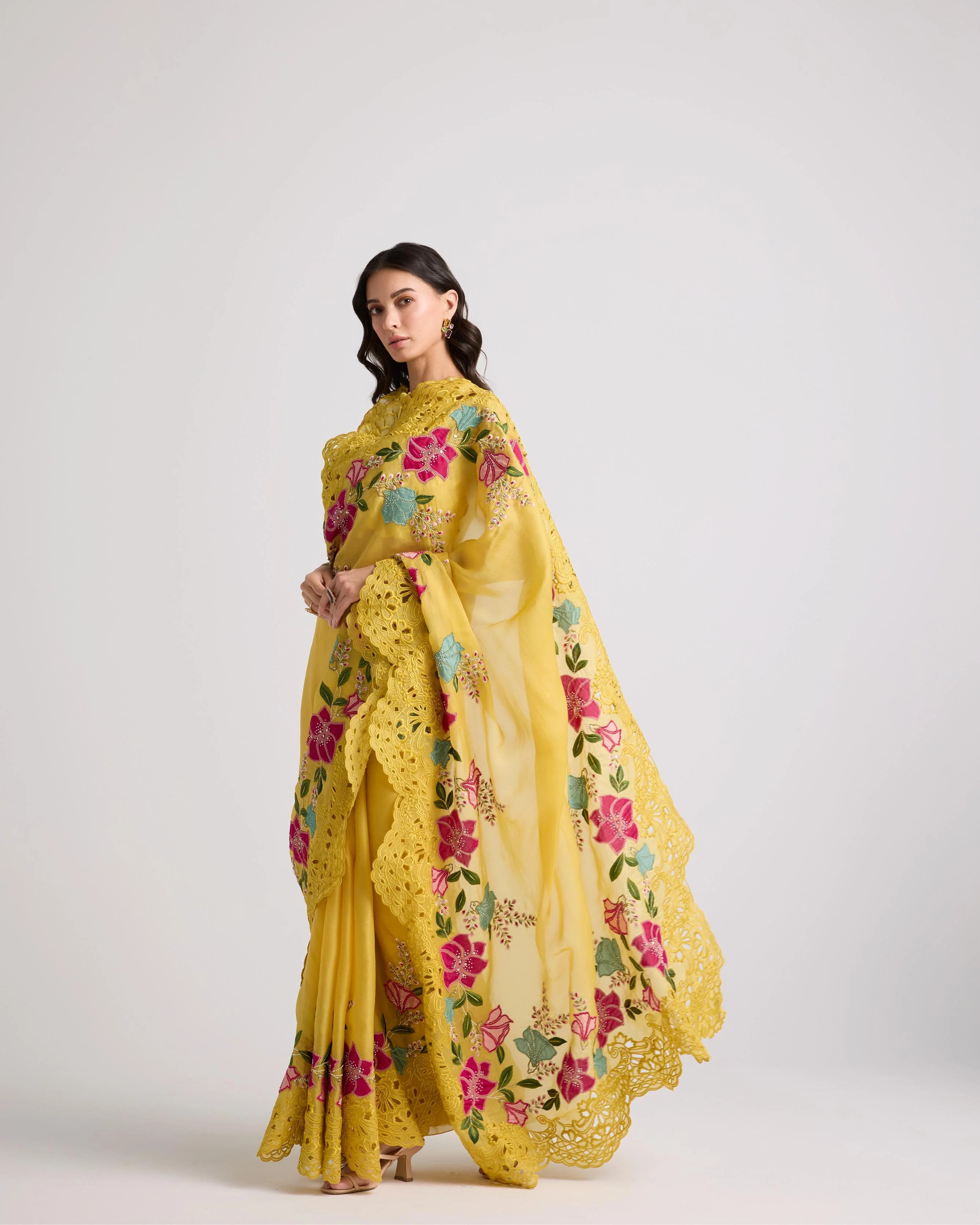 Yellow Shaded Dahlia 3D Applique Top