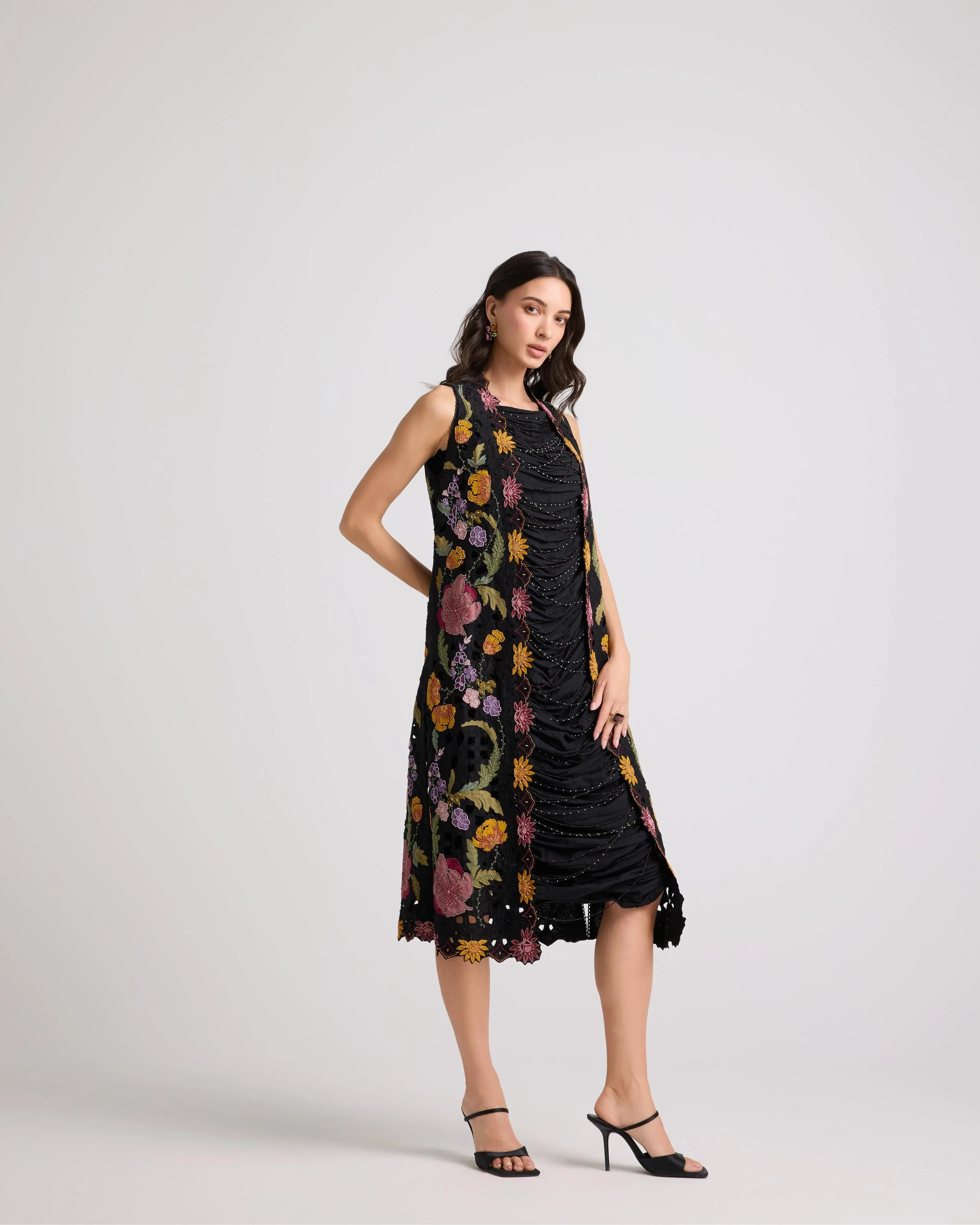 Black Beadwork Cowl Dress