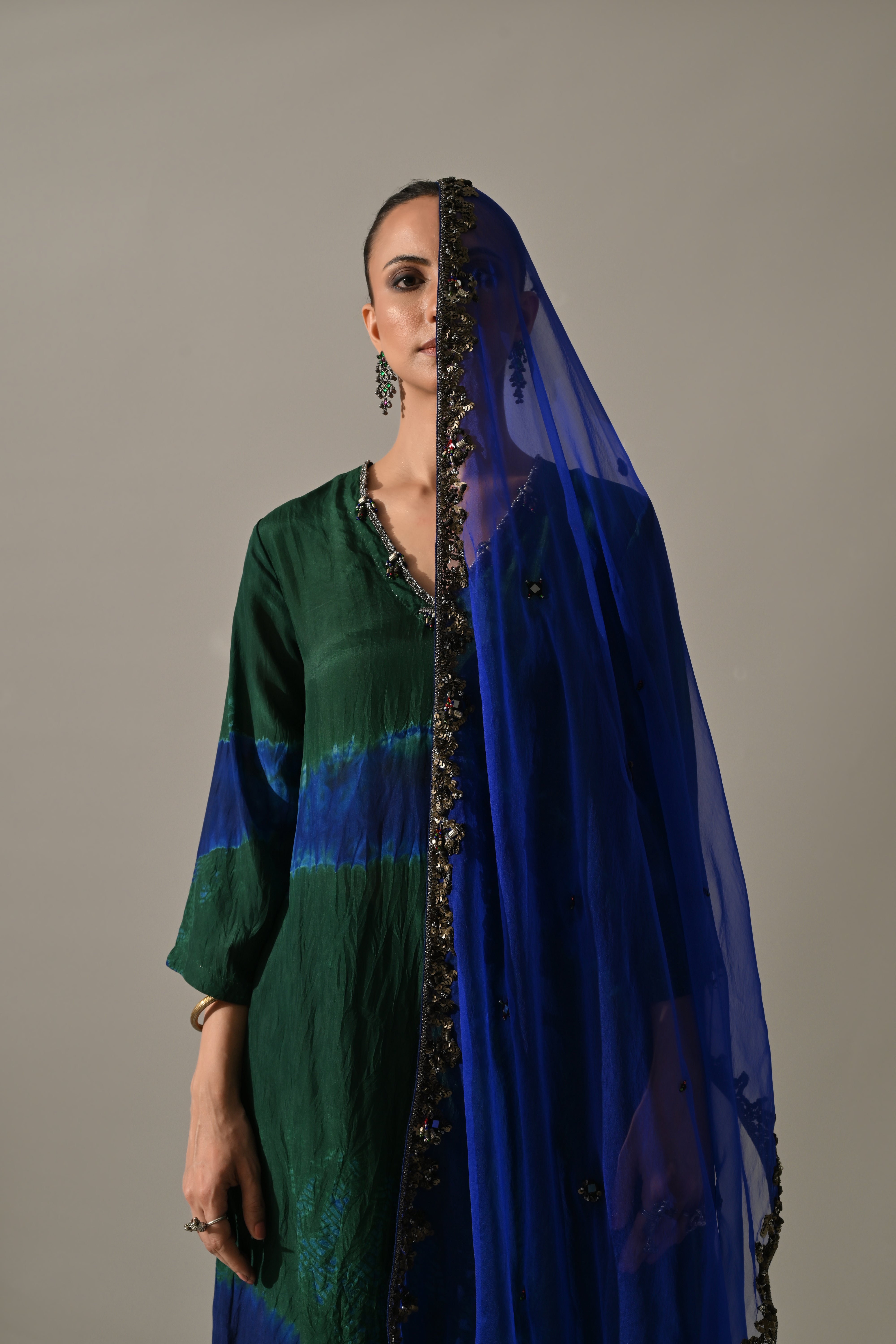 Emerald Sapphire Placement Tie Dye Kurta Set