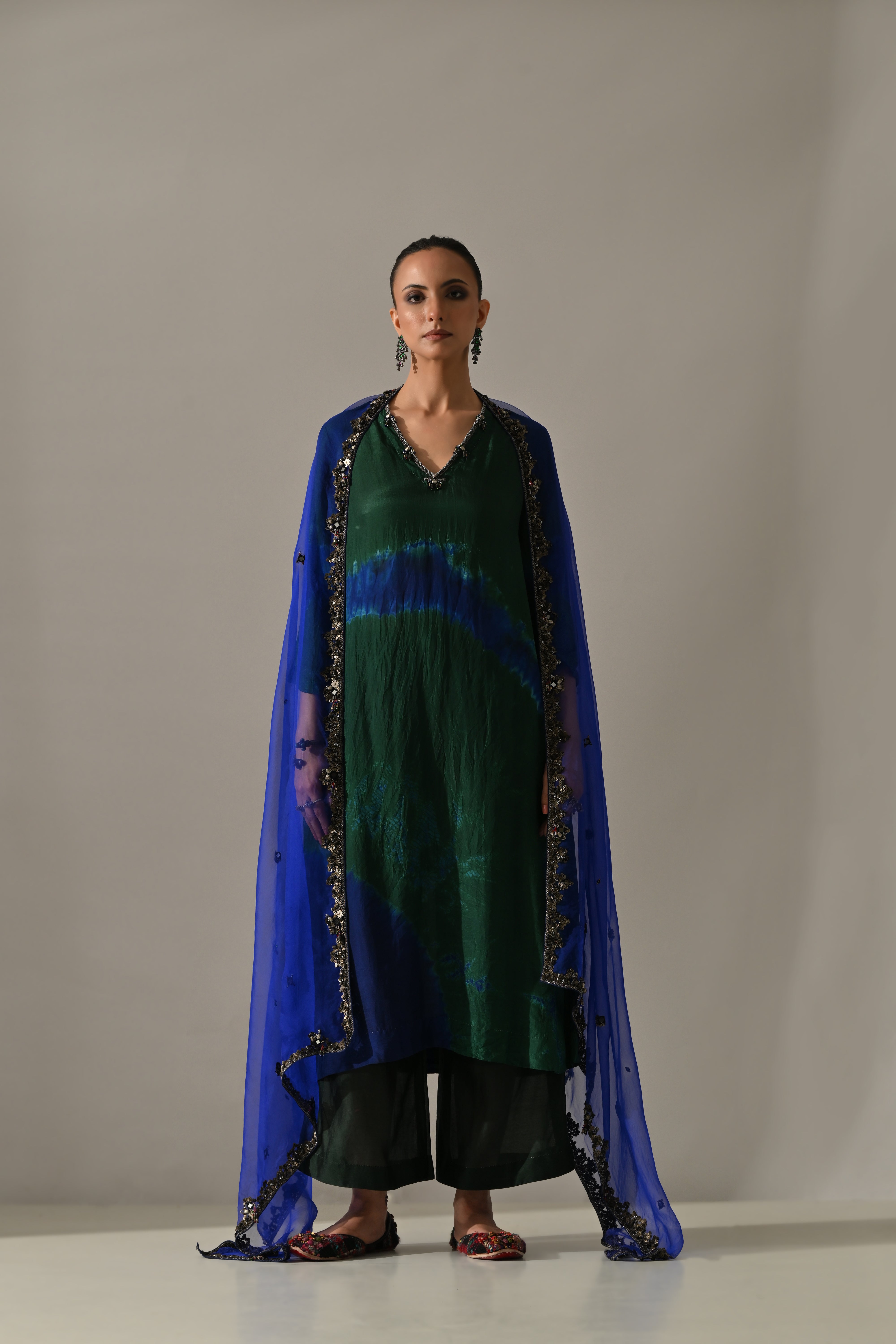 Emerald Sapphire Placement Tie Dye Kurta Set
