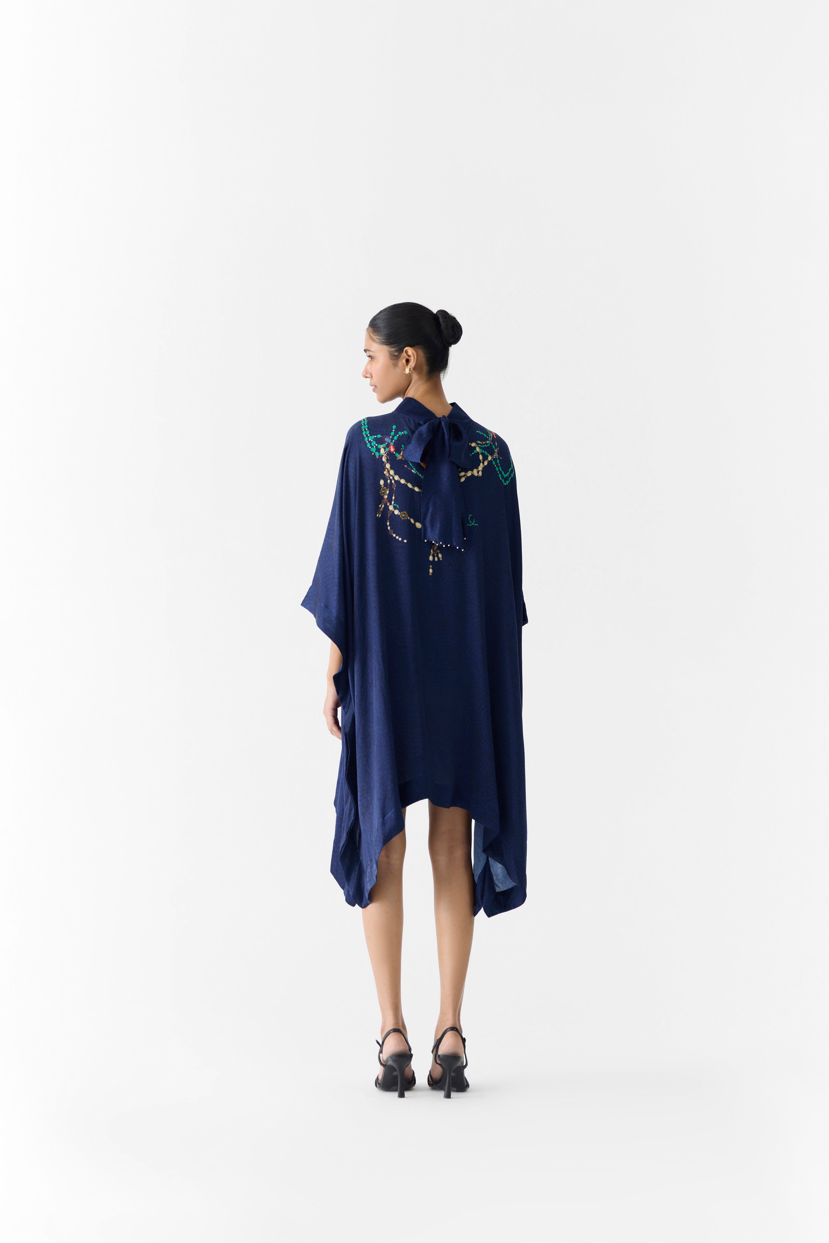 NAVY MAHARANI ROUND COLLAR KIMONO