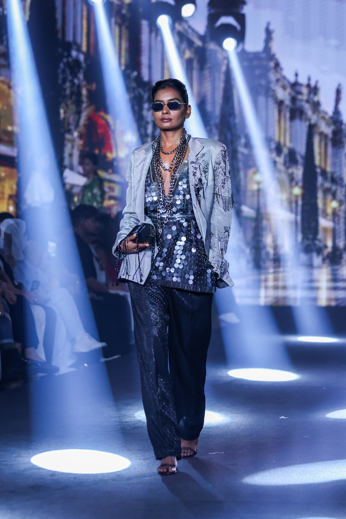 Embellished Linen Silk Blazer layered set