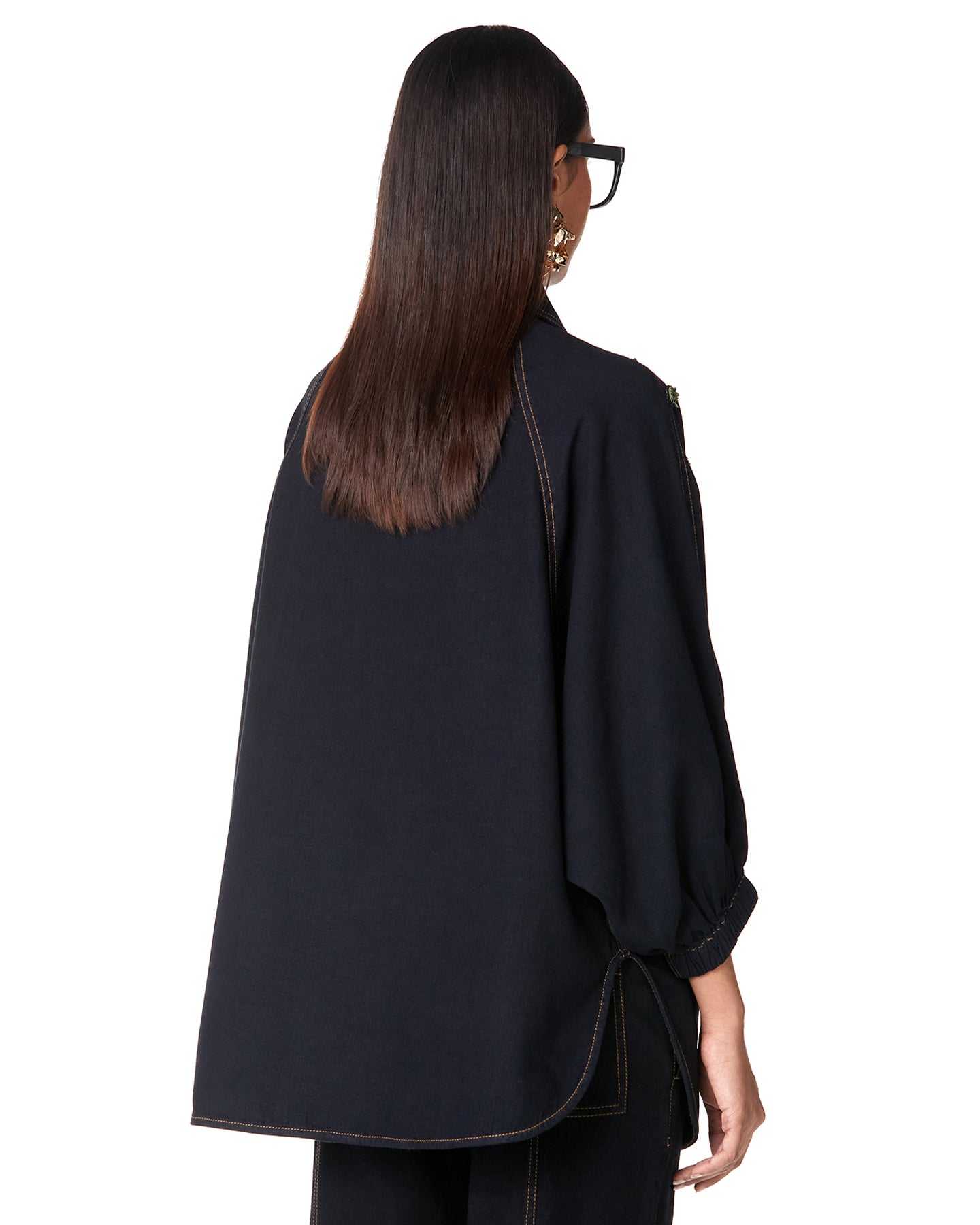 DENIM BOUQUET POLO BATWING SHIRT