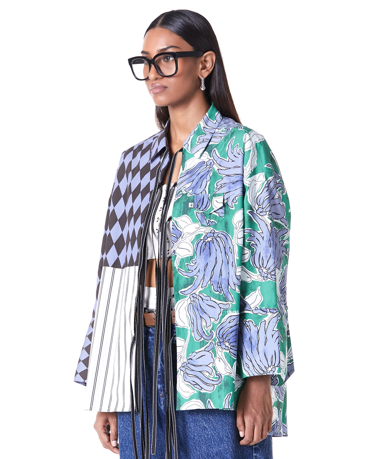 PANELED TIE-UP SHIRT