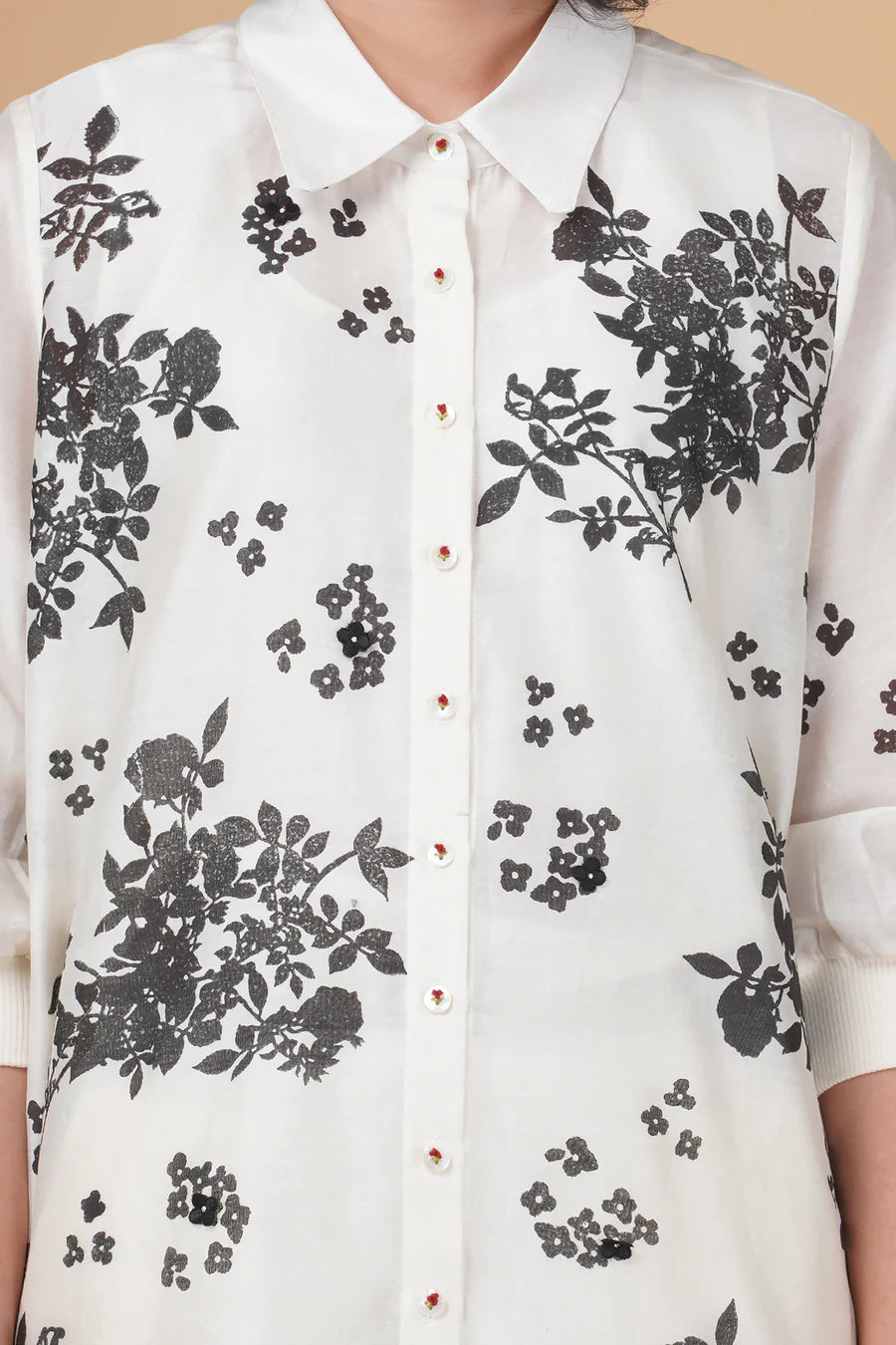Ivory Black Print Yuri Floral Shirt and Pant Set