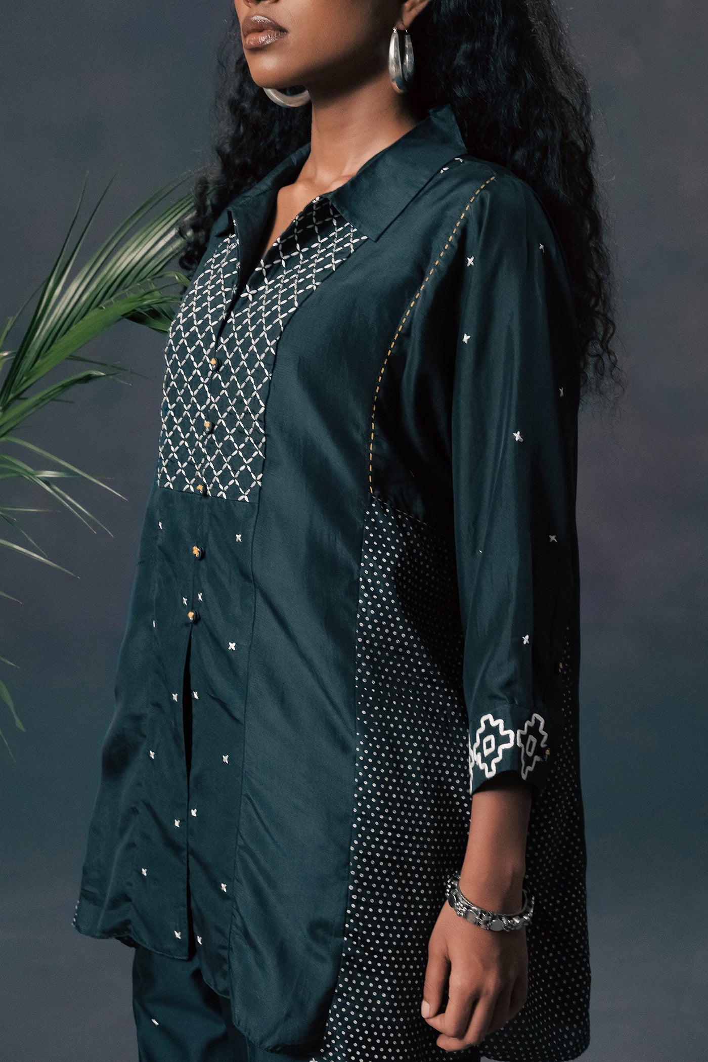 Elegant Indigo Mulberry Silk Embroidered Shirt & Silk Chanderi Straight Pants Set