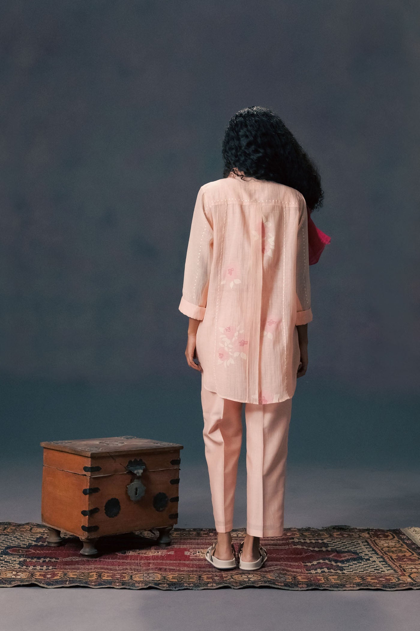 Exquisite Old Rose Mul Chanderi Embroidered Shirt & Silk Straight Pants Set