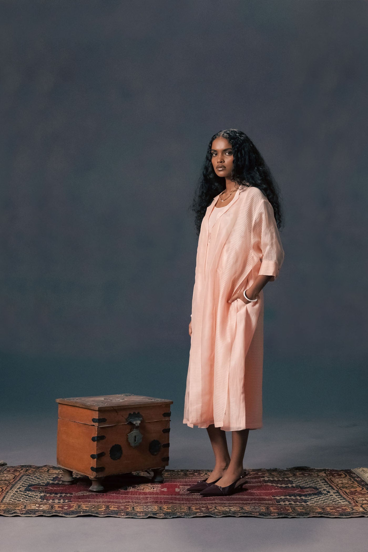 Exquisite Old Rose Organza Jacket & Mul Chanderi Straight Dress Set with Print