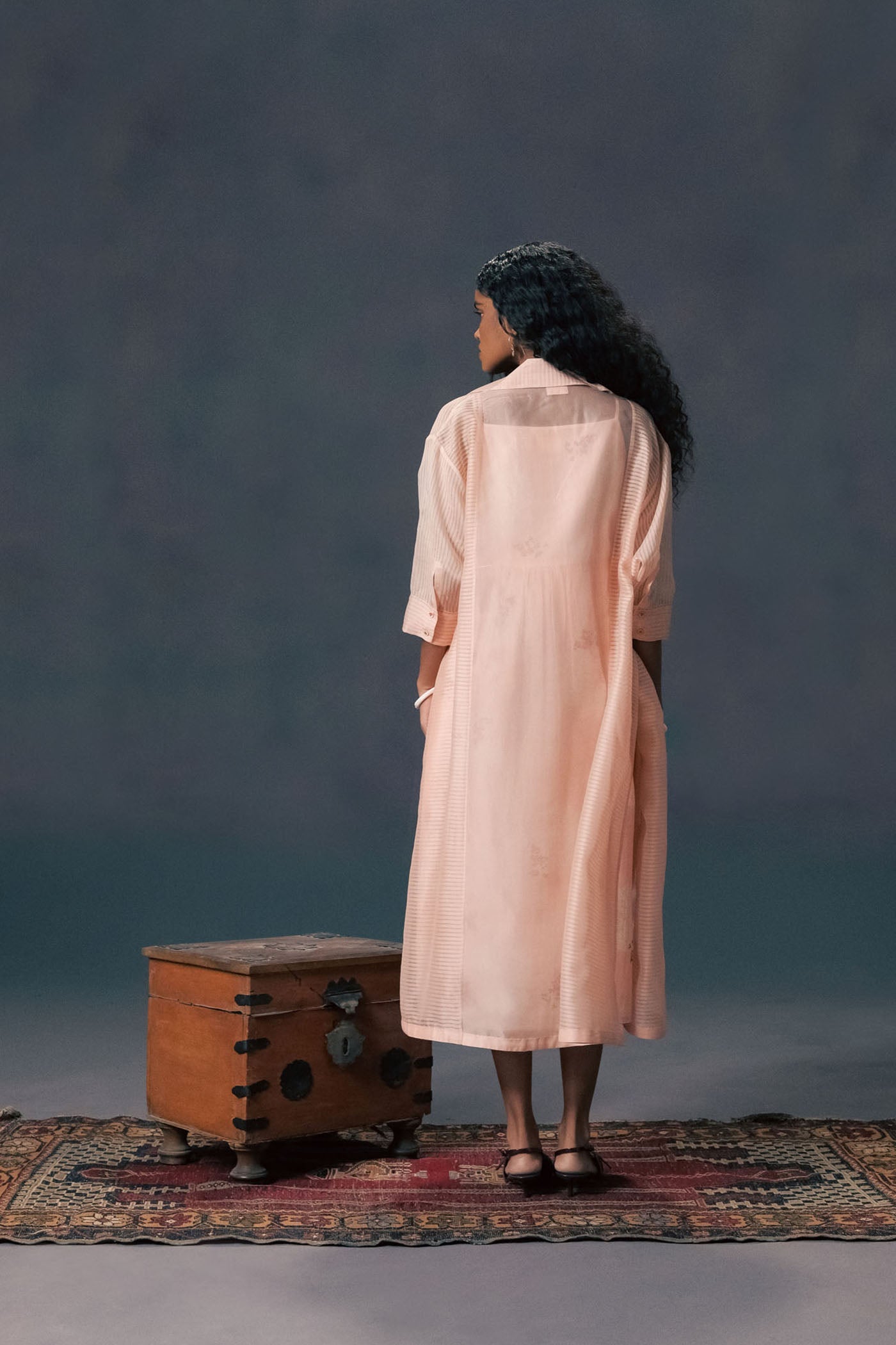 Exquisite Old Rose Organza Jacket & Mul Chanderi Straight Dress Set with Print